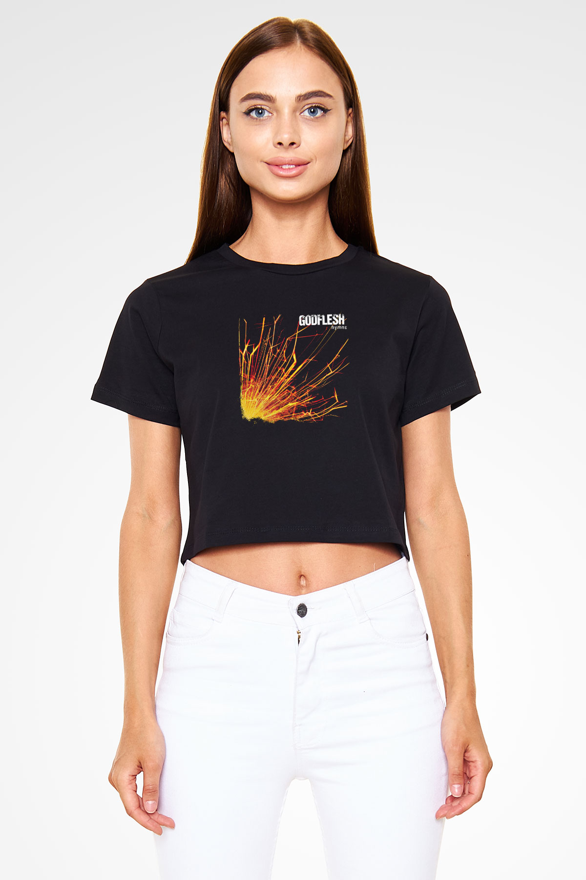 Godflesh Baskılı Unisex Siyah Crop Top Tişört