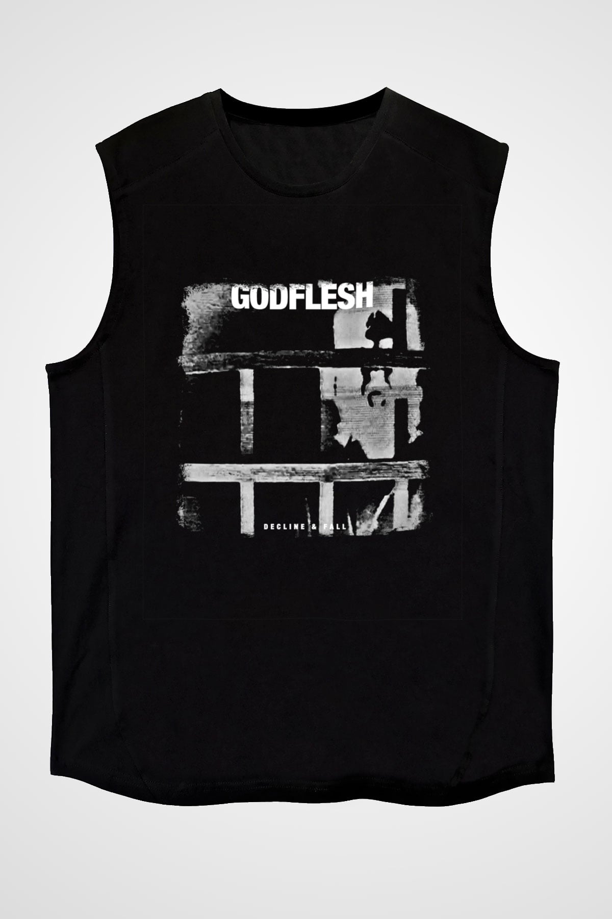 Godflesh Baskılı Unisex Siyah Kolsuz Tişört