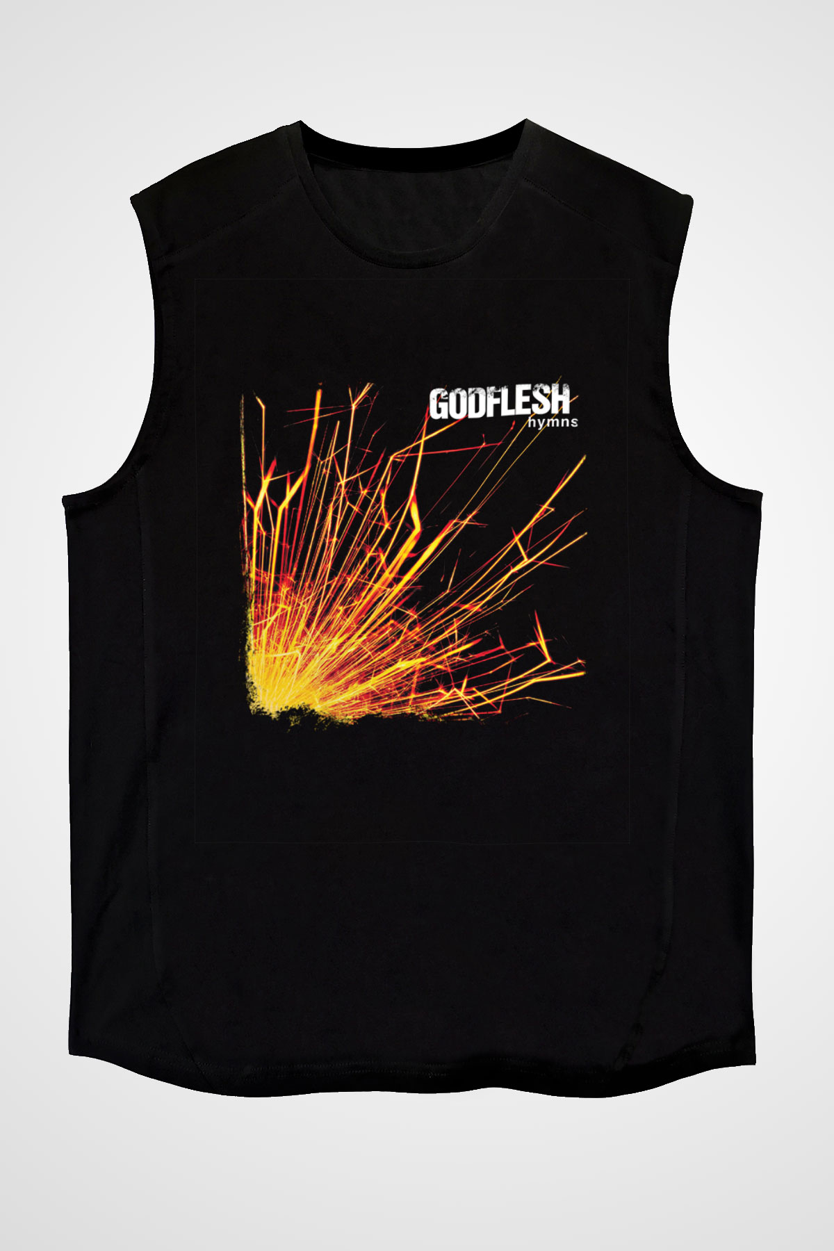 Godflesh Baskılı Unisex Siyah Kolsuz Tişört