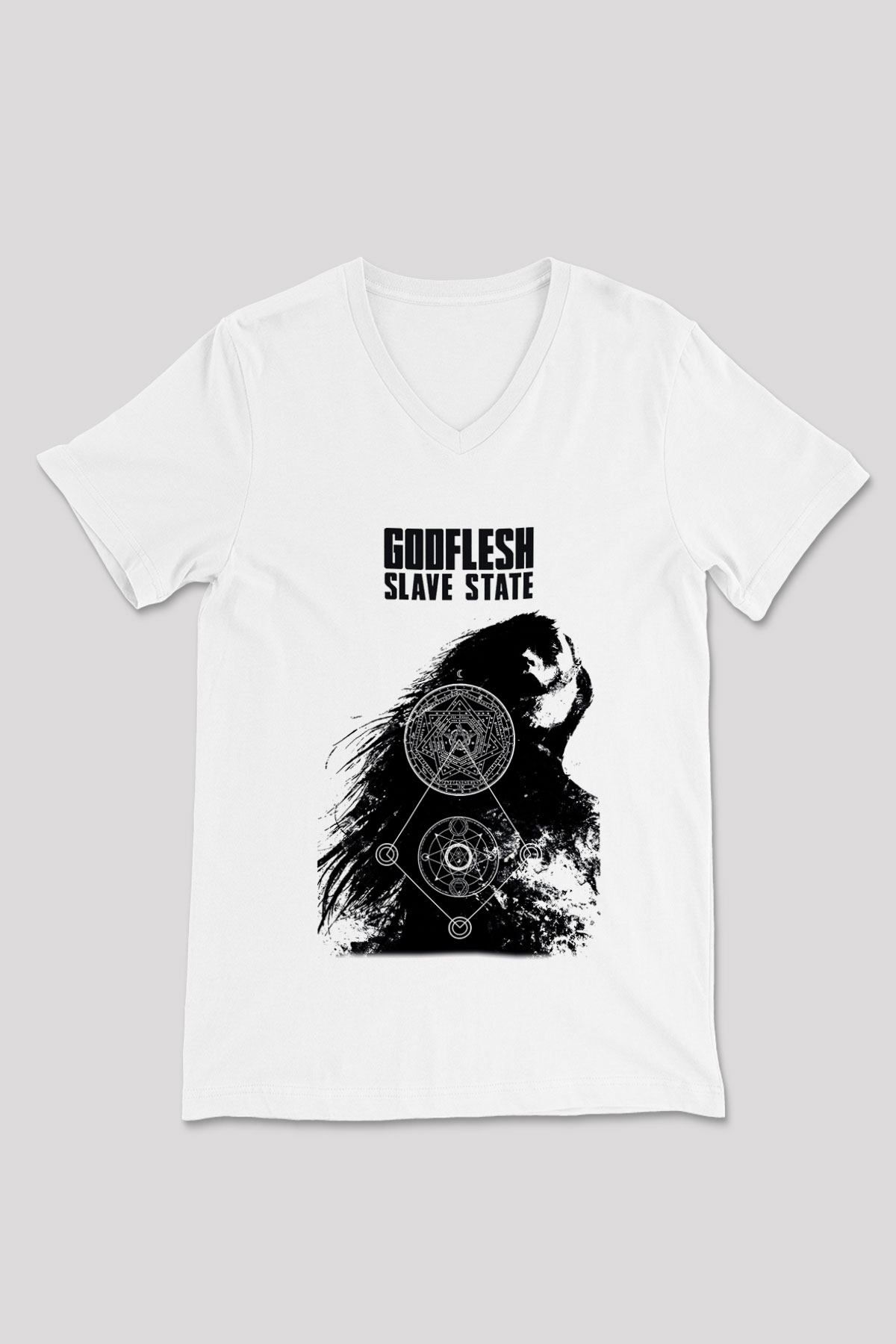 Godflesh Beyaz Unisex V Yaka Tişört T-Shirt