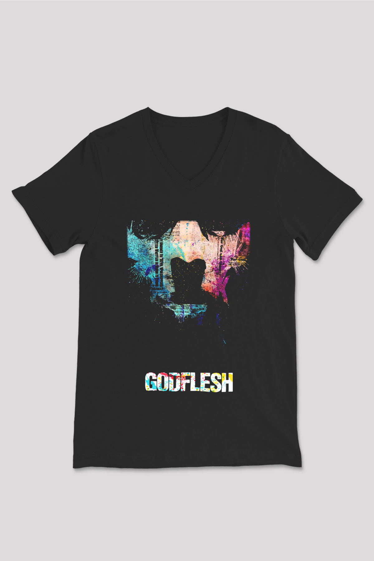 Godflesh Siyah Unisex V Yaka Tişört T-Shirt