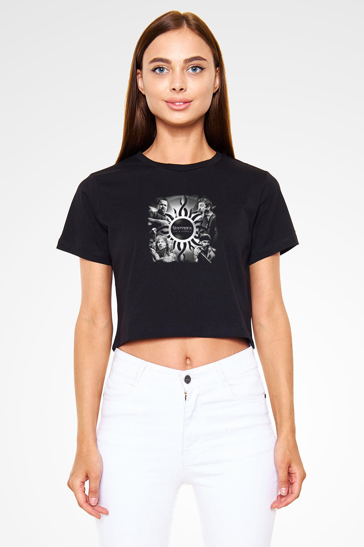 Godsmack Baskılı Unisex Siyah Crop Top Tişört