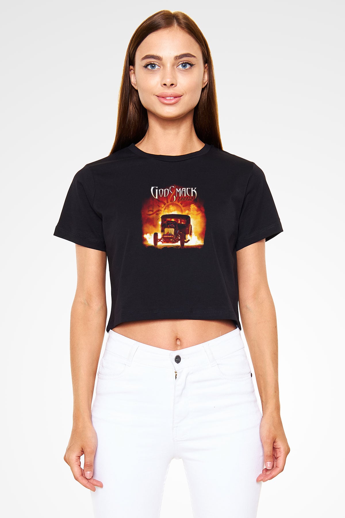 Godsmack Baskılı Unisex Siyah Crop Top Tişört
