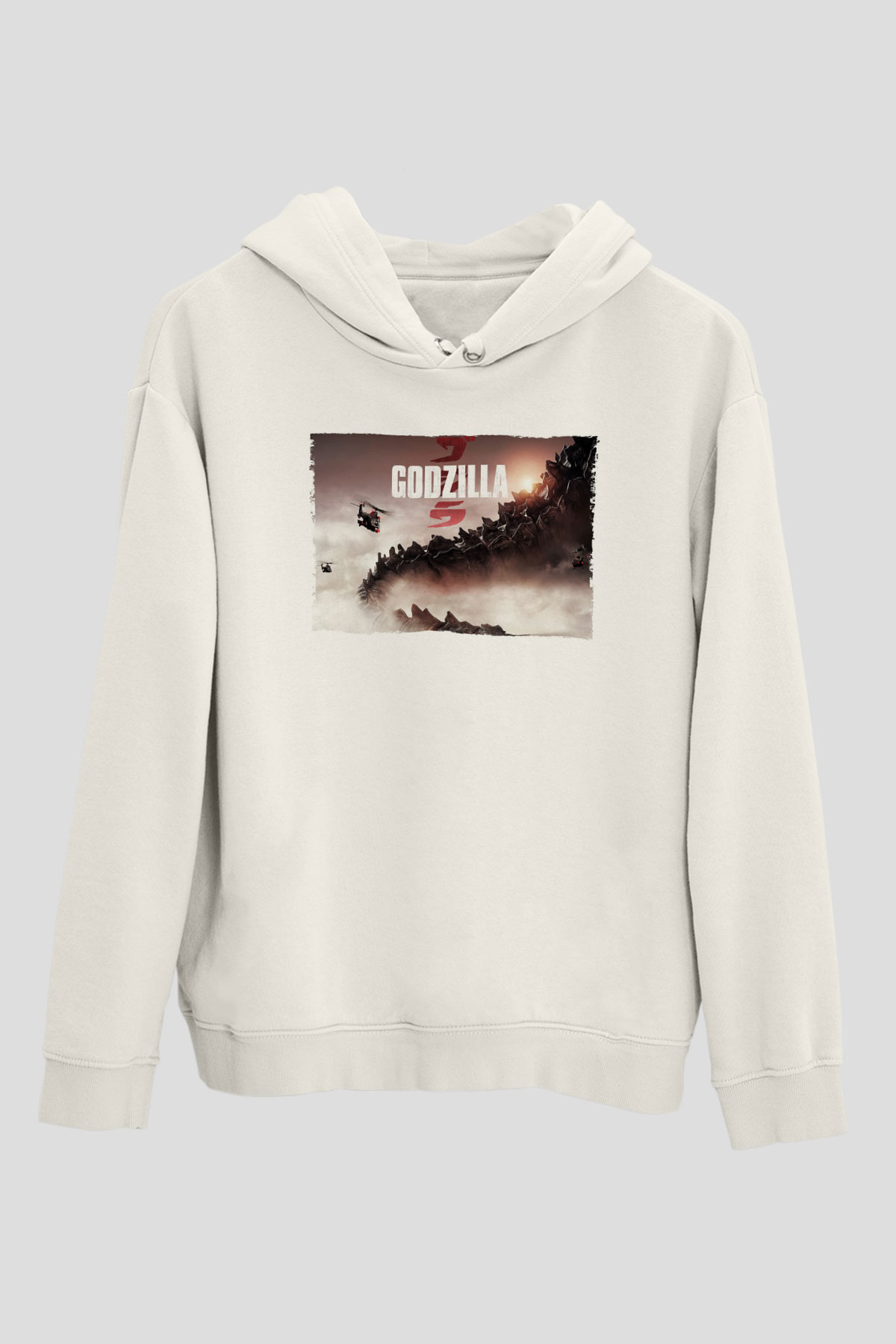 Godzilla Beyaz Unisex Hoodie