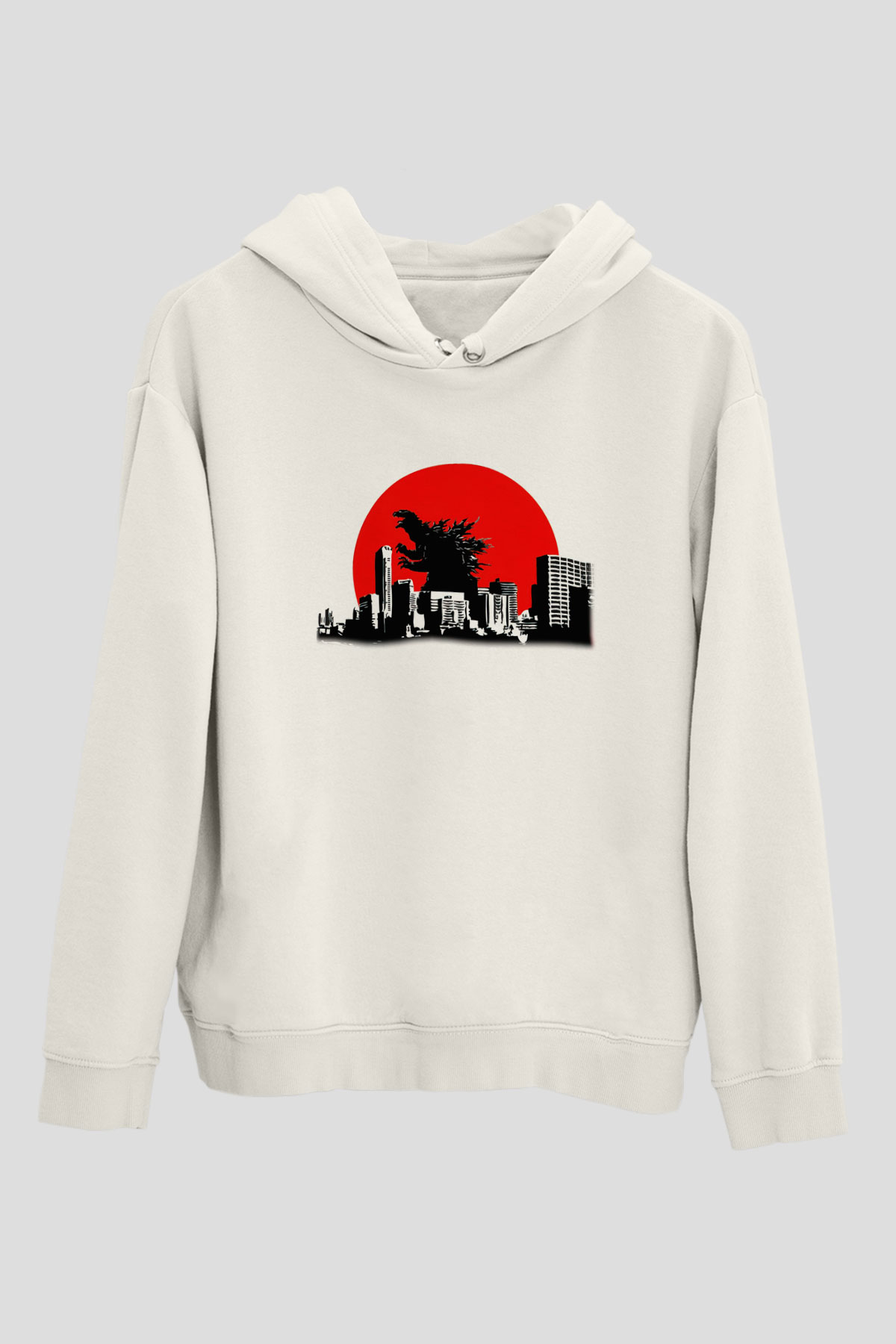 Godzilla Beyaz Unisex Hoodie