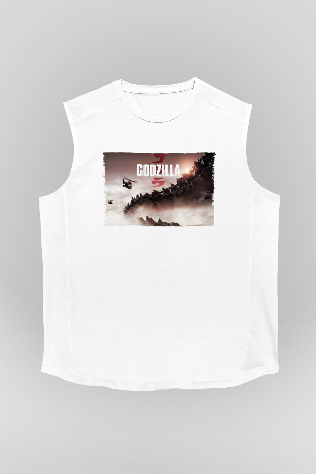 Godzilla Beyaz Unisex Kolsuz Tişört