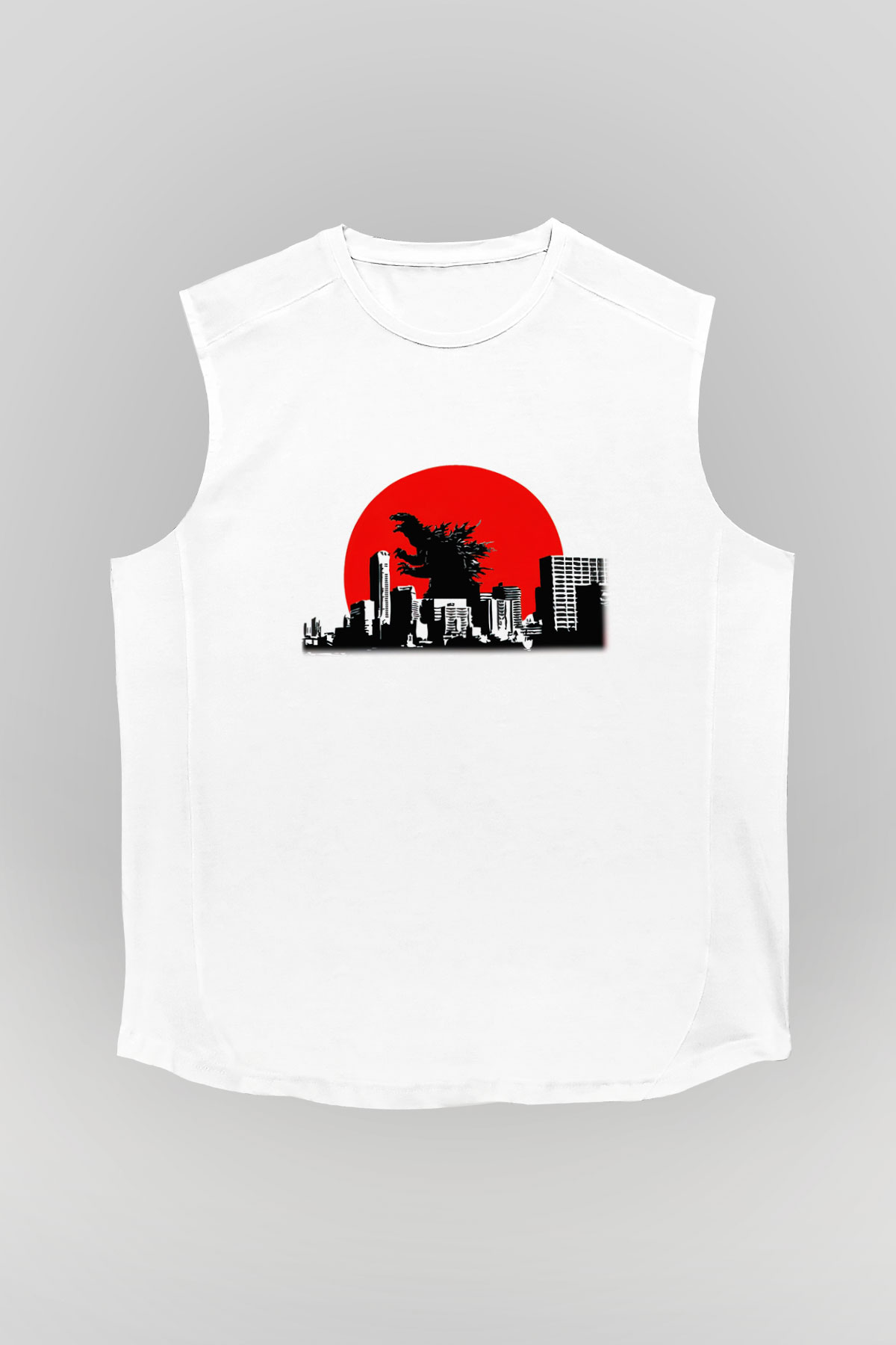 Godzilla Beyaz Unisex Kolsuz Tişört