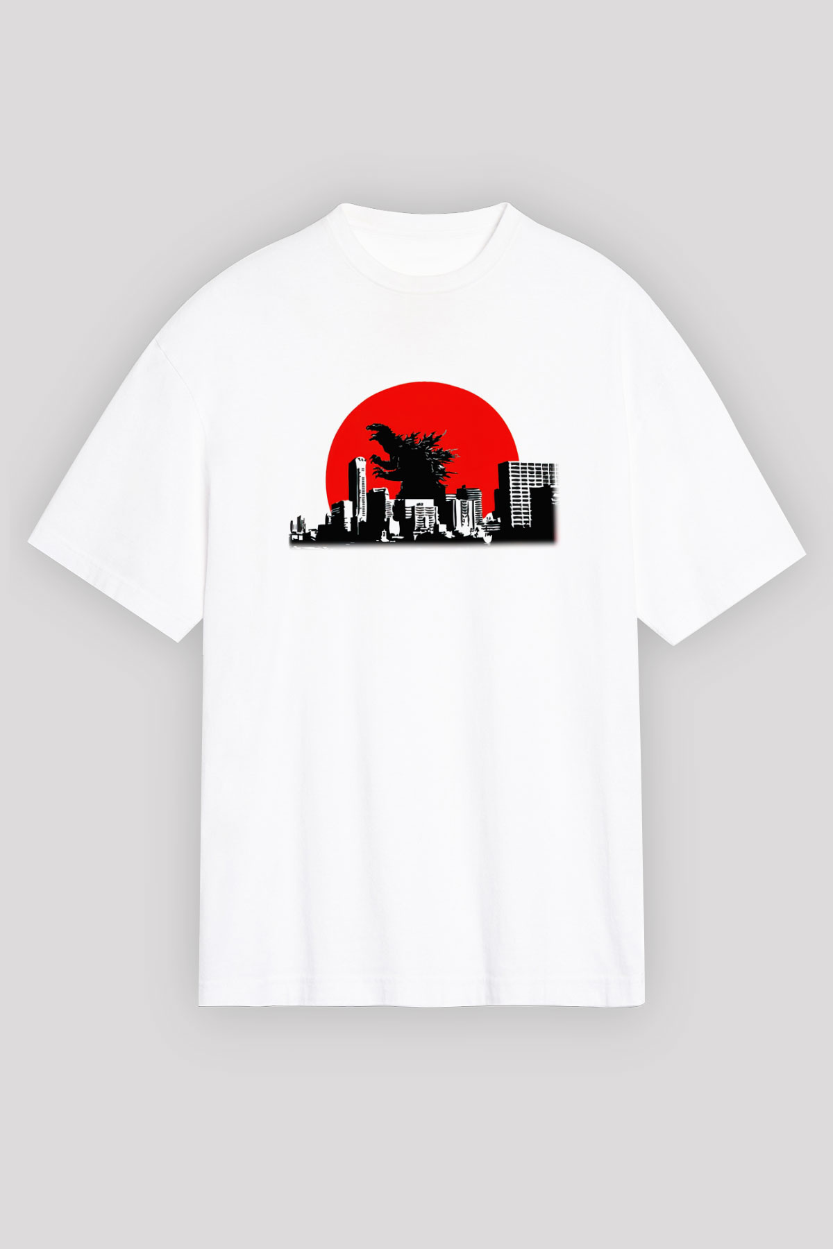 Godzilla Beyaz Unisex Oversize Tişört T-Shirt