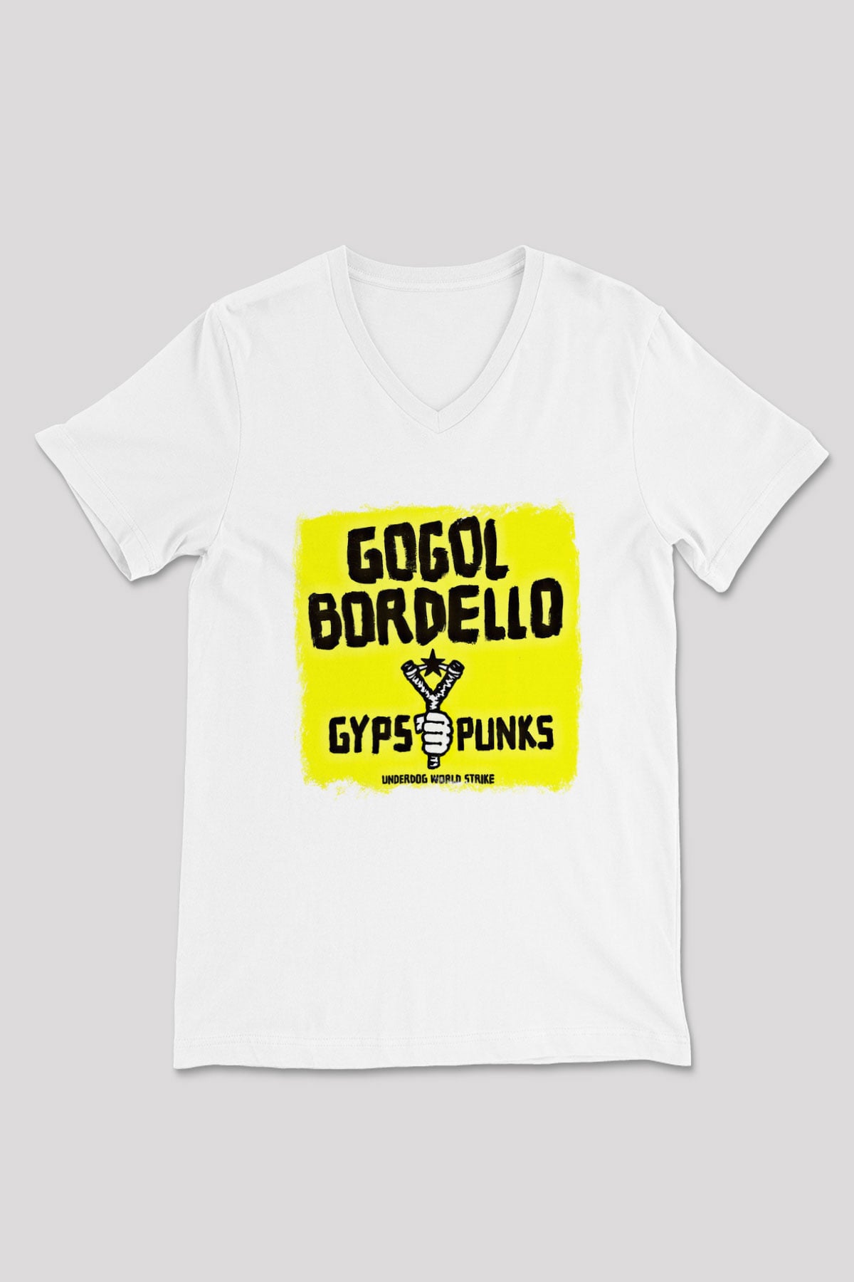 Gogol Bordello Baskılı Unisex Beyaz V Yaka Tişört