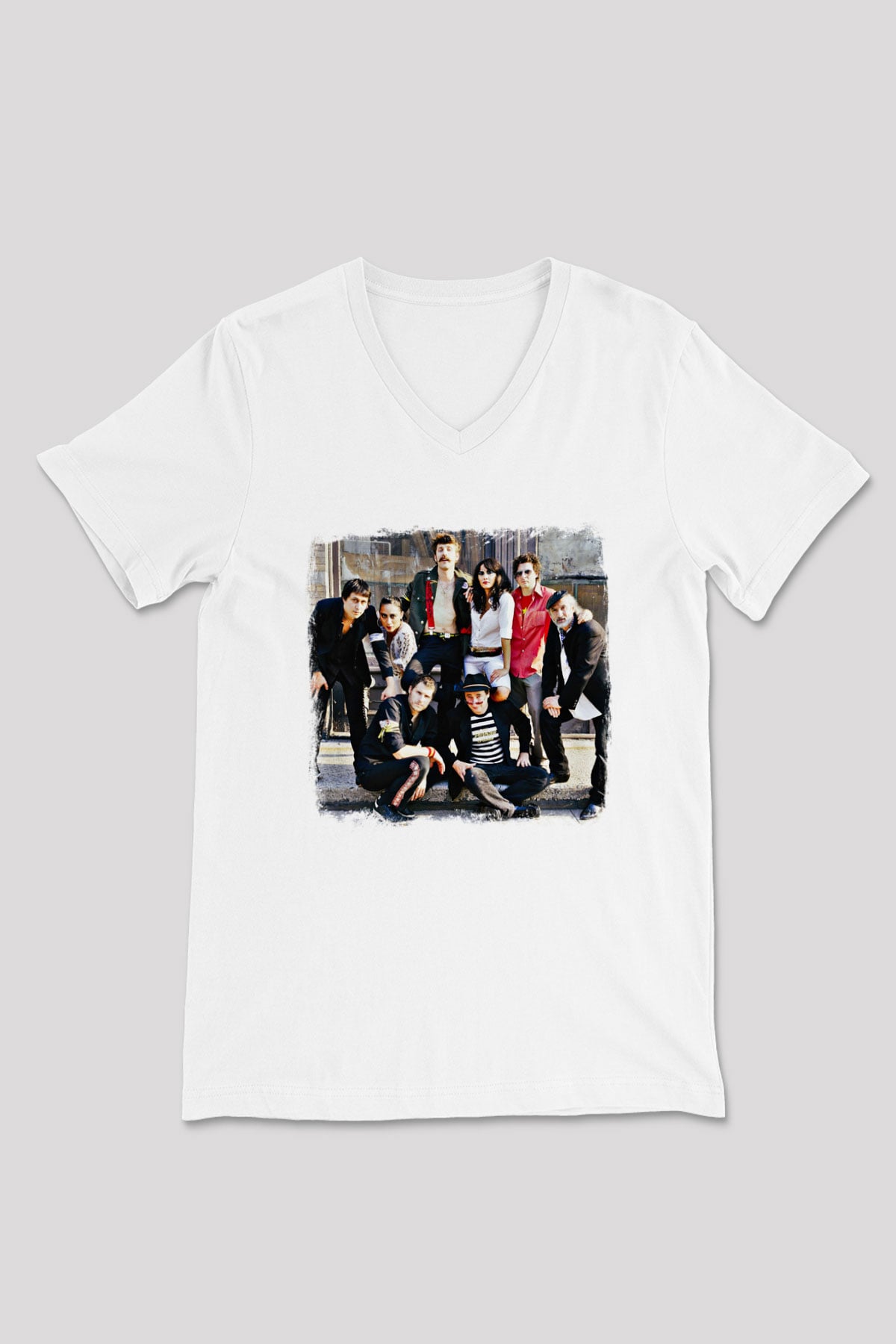 Gogol Bordello Baskılı Unisex Beyaz V Yaka Tişört