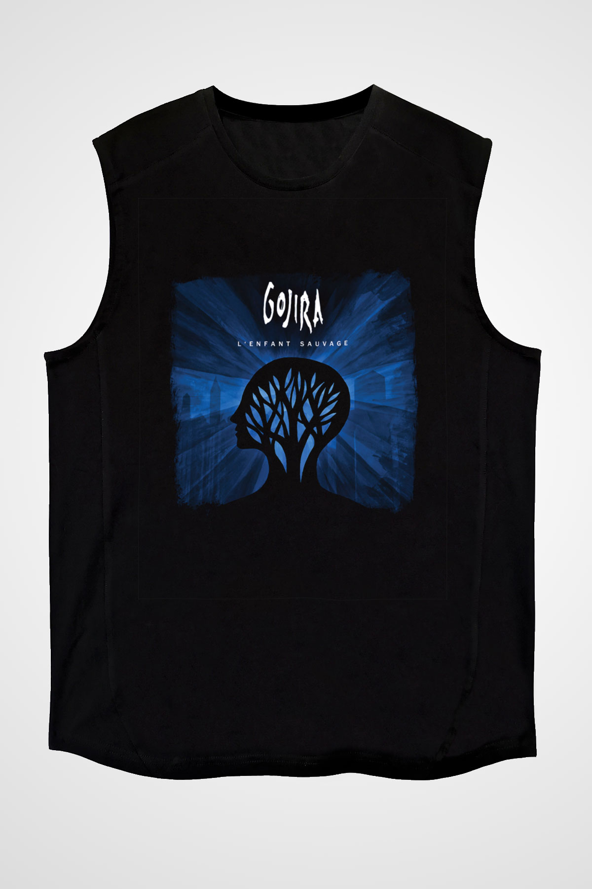 Gojira Baskılı Unisex Siyah Kolsuz Tişört