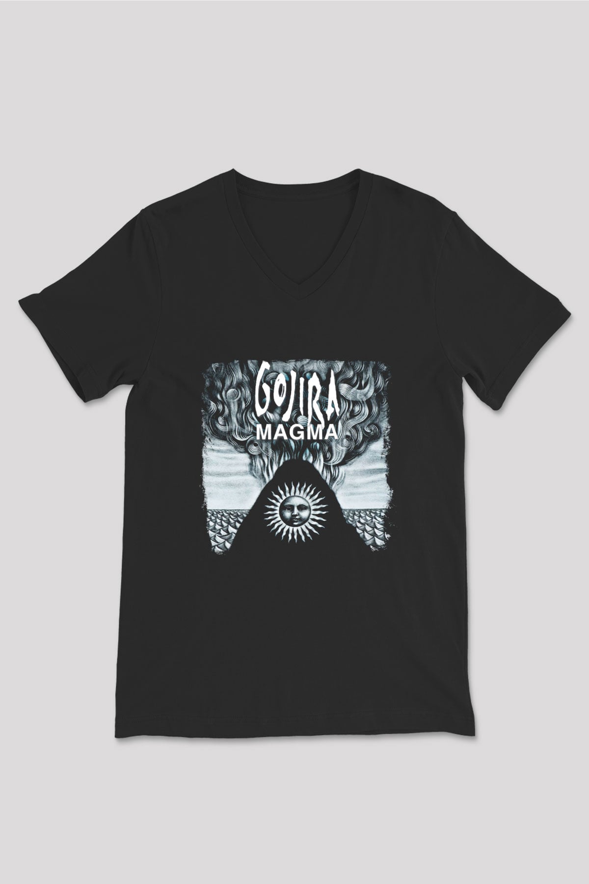 Gojira Baskılı Unisex Siyah V Yaka Tişört