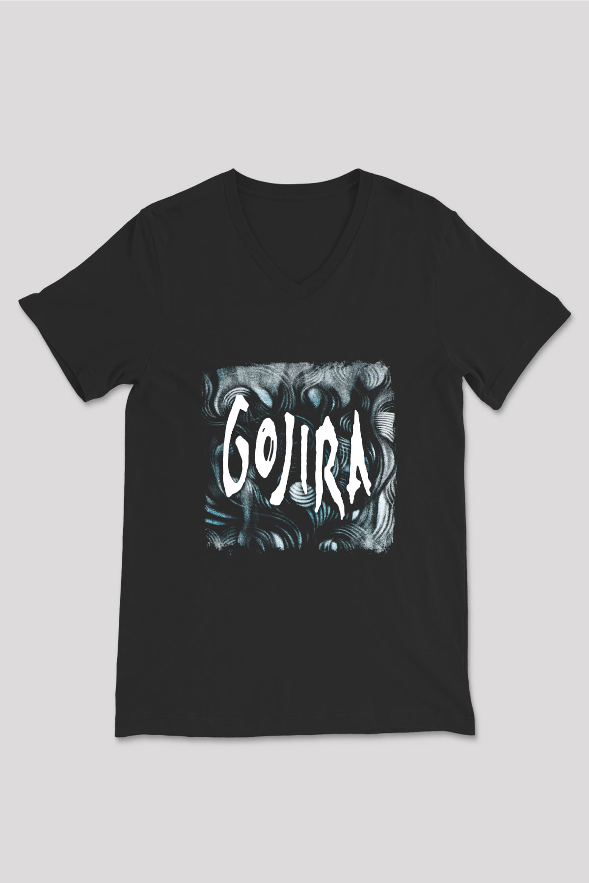 Gojira Baskılı Unisex Siyah V Yaka Tişört