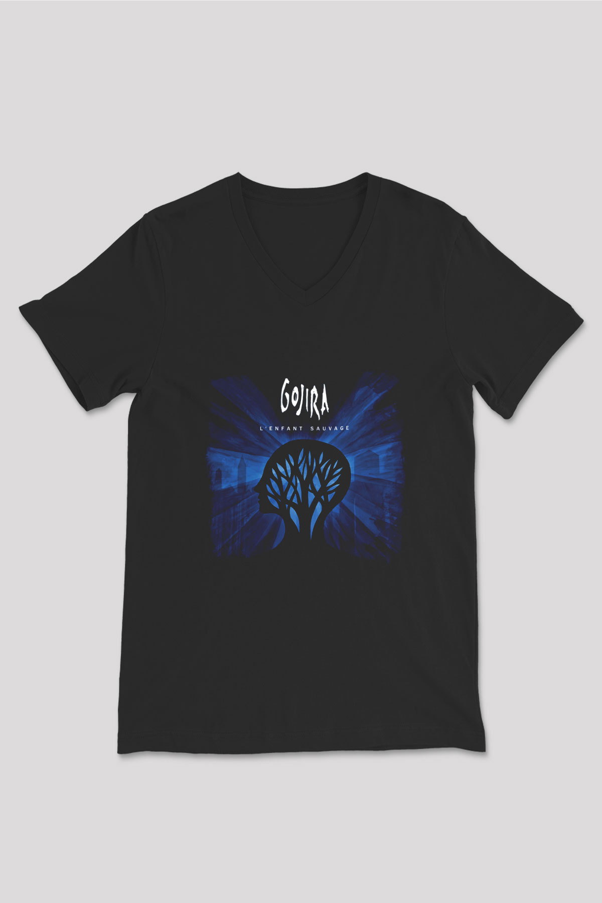 Gojira Baskılı Unisex Siyah V Yaka Tişört
