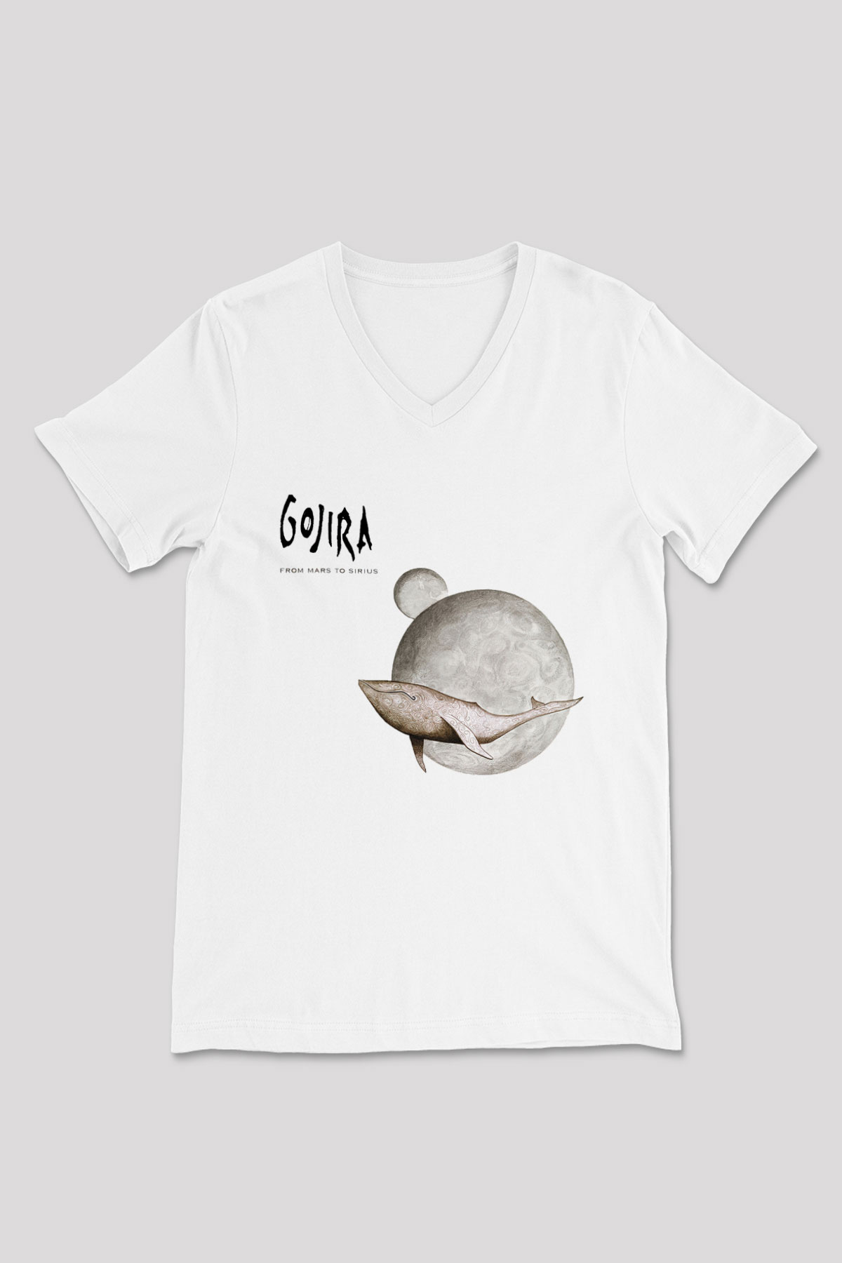Gojira Beyaz Unisex V Yaka Tişört T-Shirt