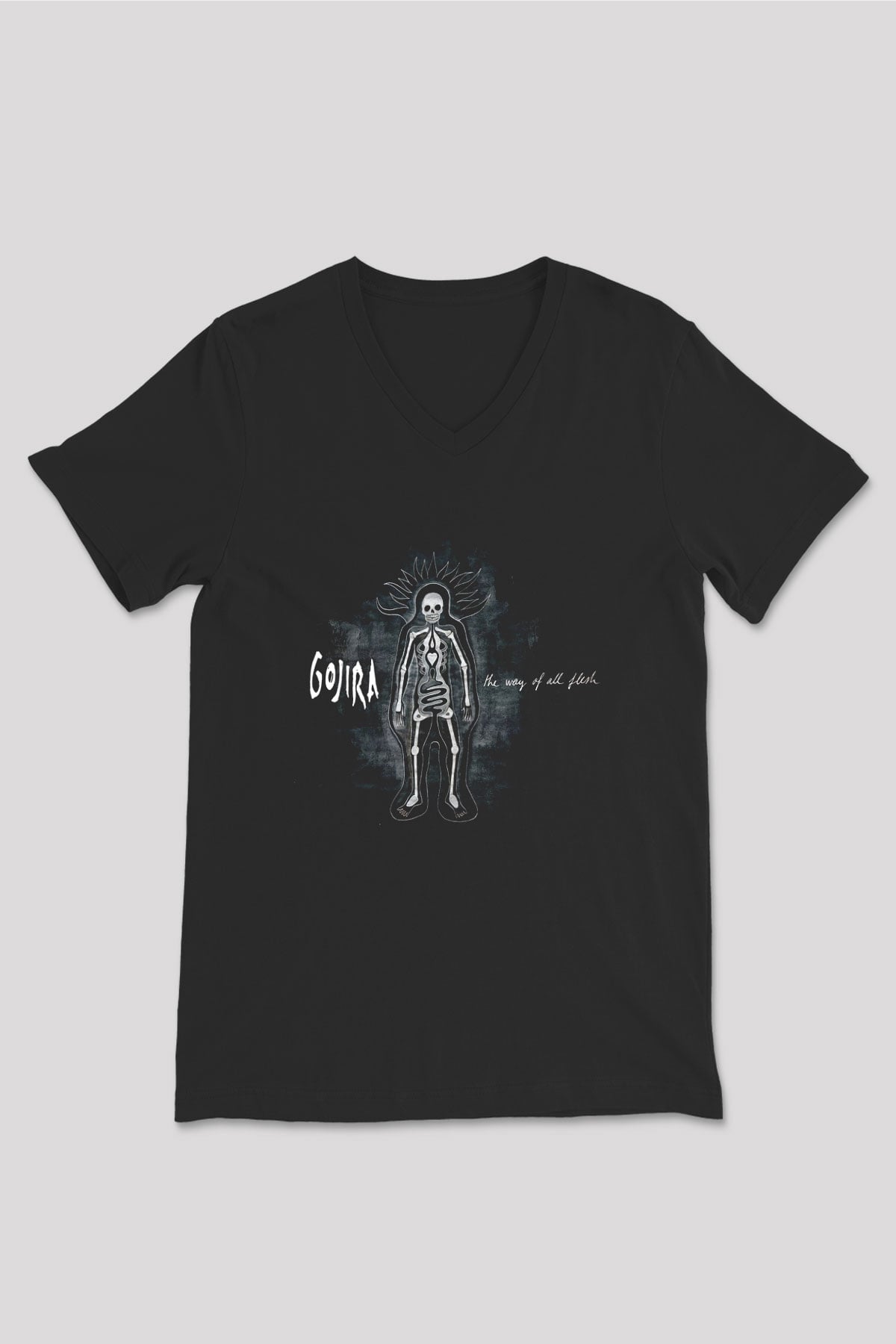 Gojira Siyah Unisex V Yaka Tişört T-Shirt