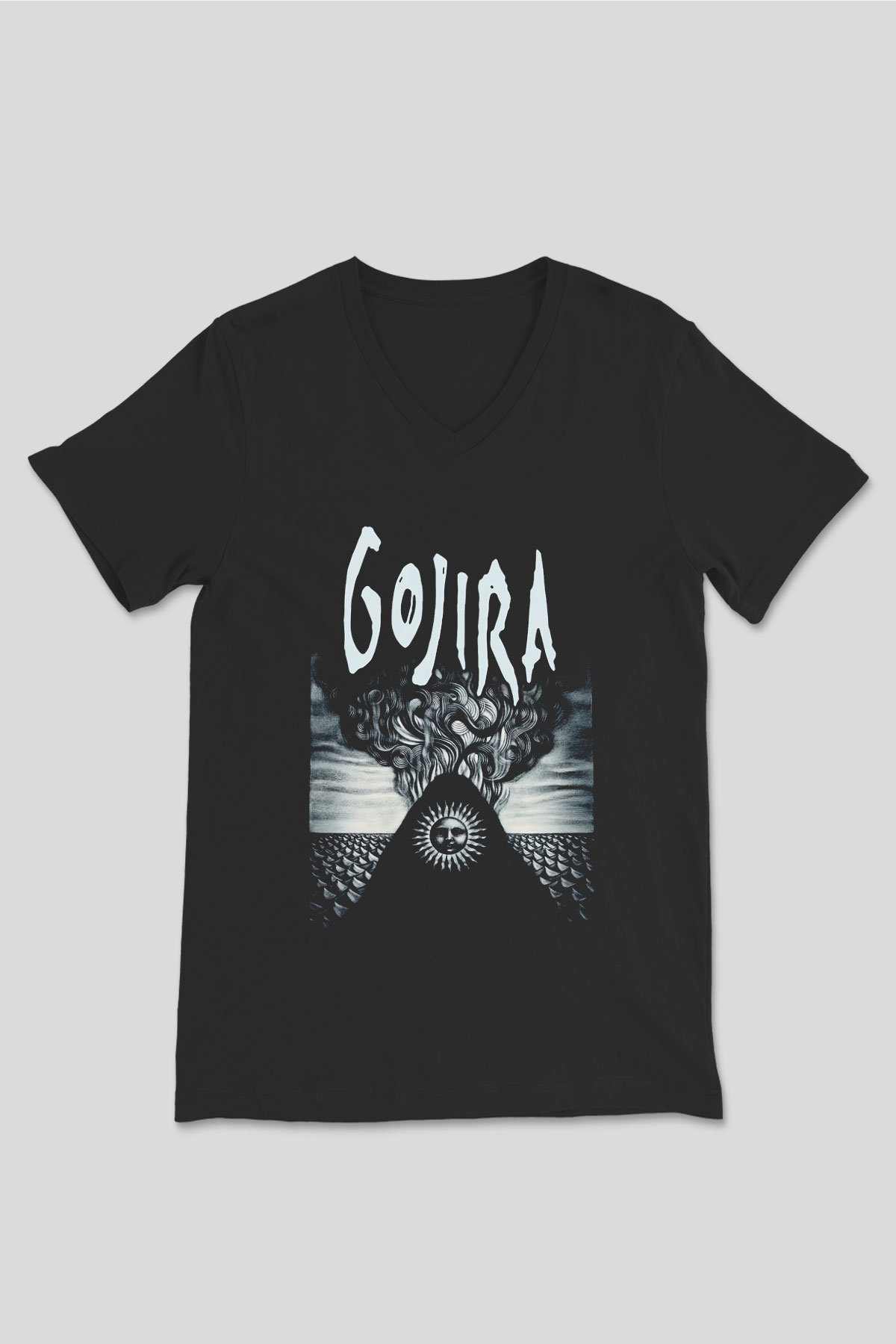 Gojira Siyah Unisex V Yaka Tişört T-Shirt