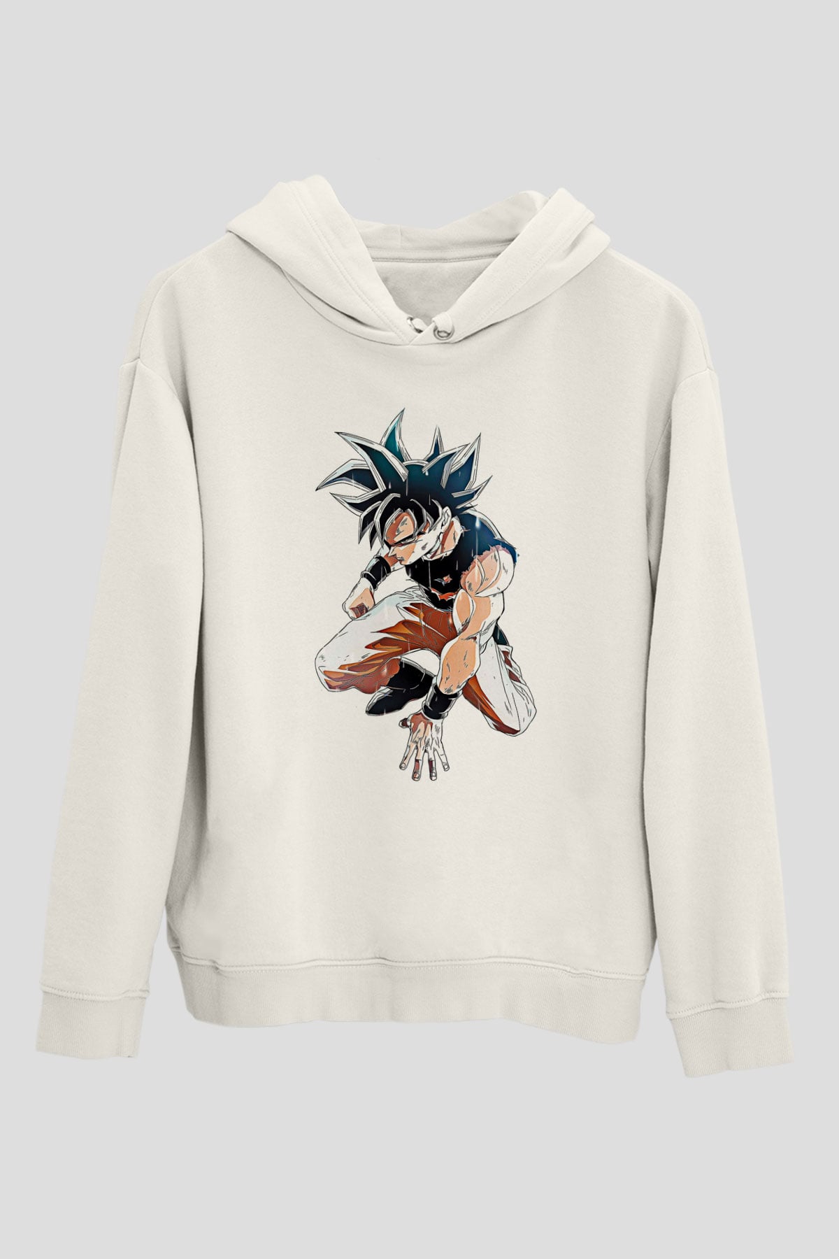 Goku Baskılı Beyaz Unisex Hoodie