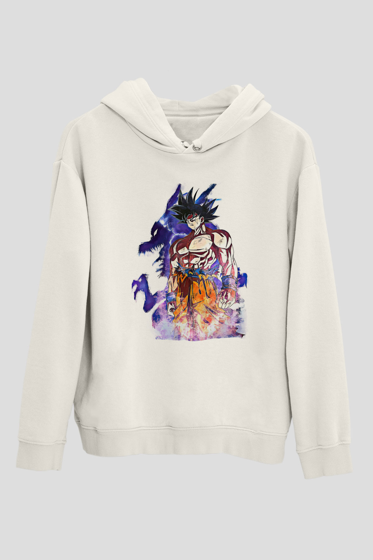 Goku Baskılı Beyaz Unisex Hoodie