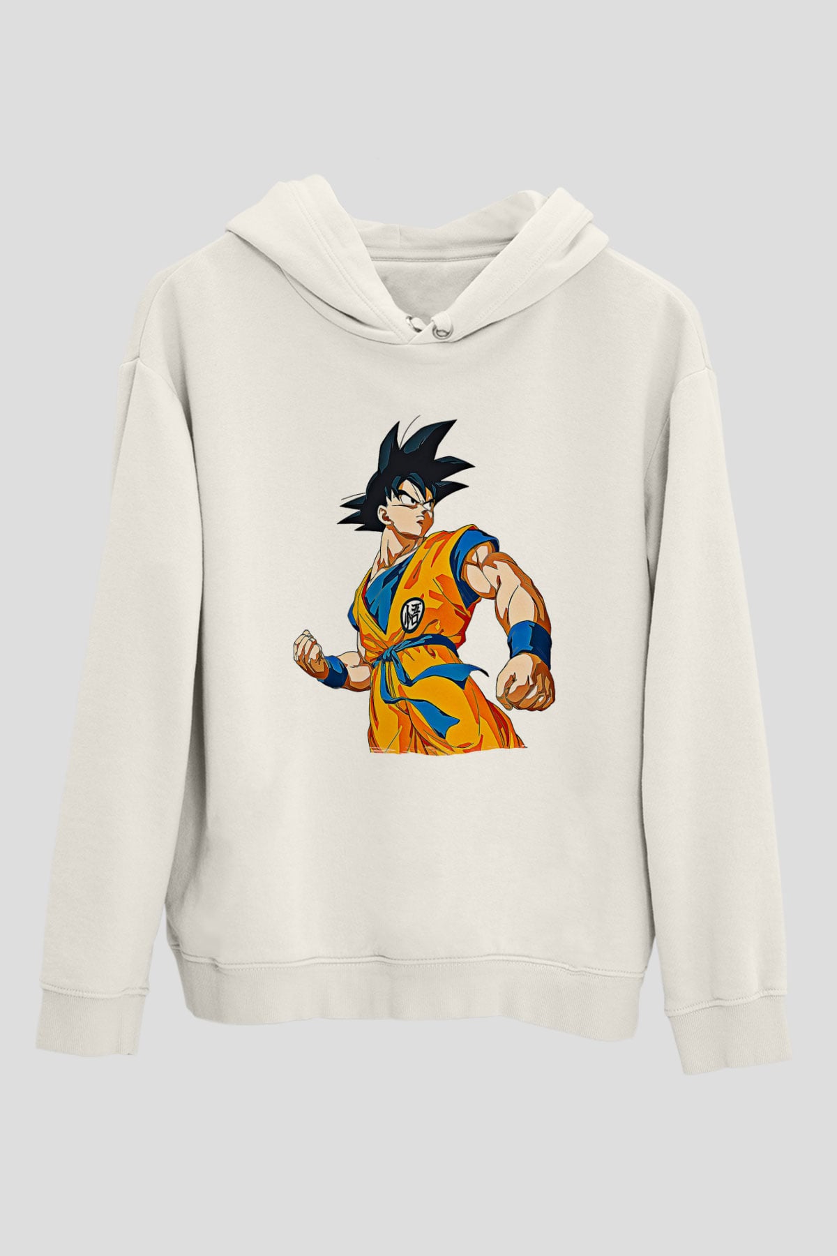 Goku Baskılı Beyaz Unisex Hoodie