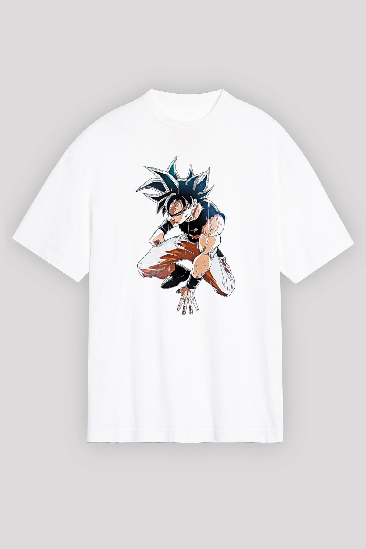 Goku Baskılı Beyaz Unisex Oversize Tişört - Tshirt