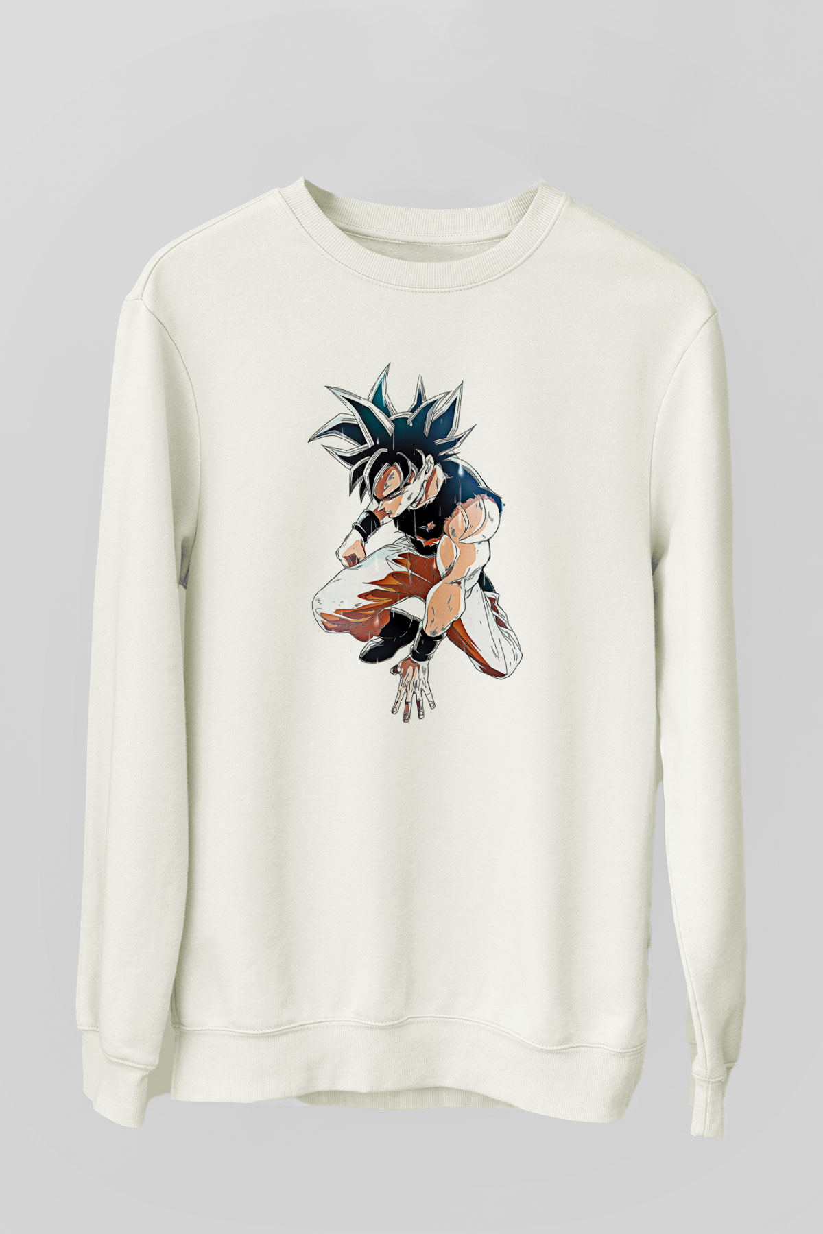 Goku Baskılı Beyaz Unisex Sweatshirt