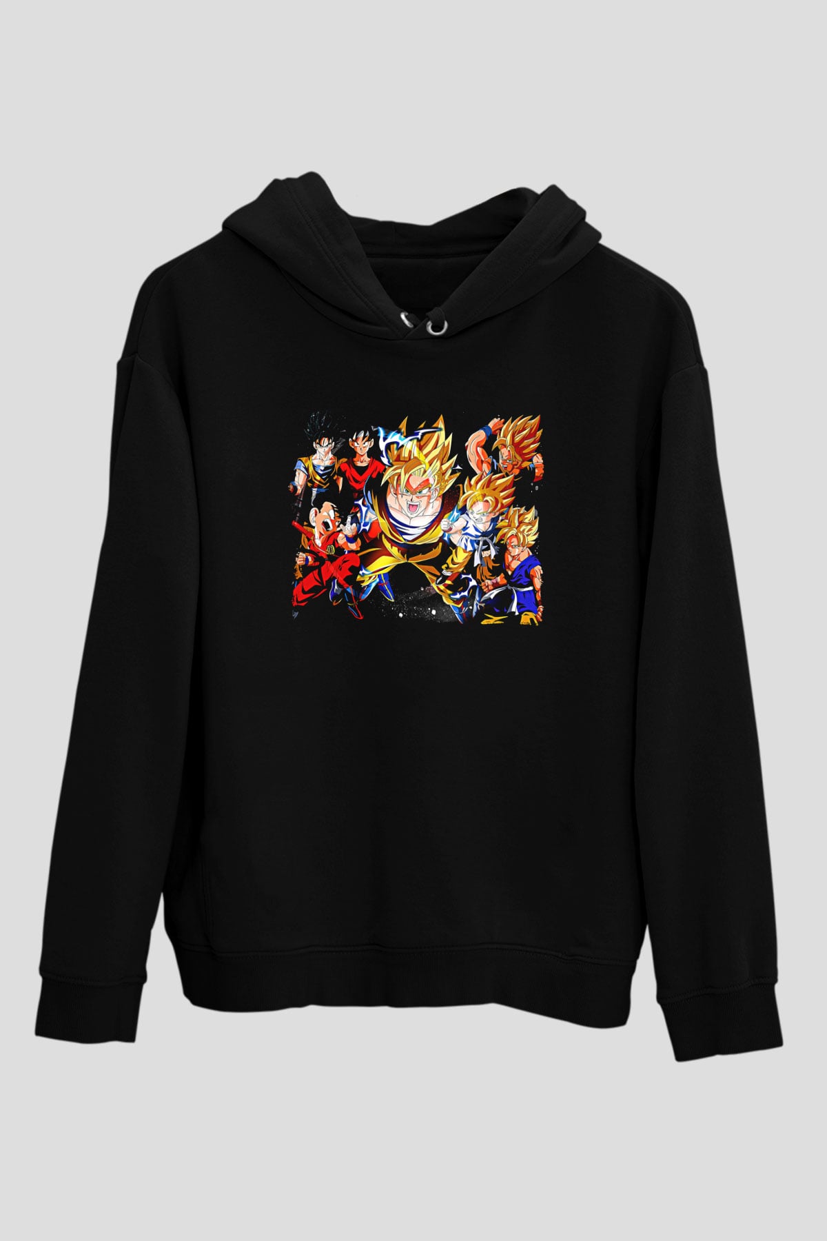 Goku Baskılı Unisex Siyah Hoodie