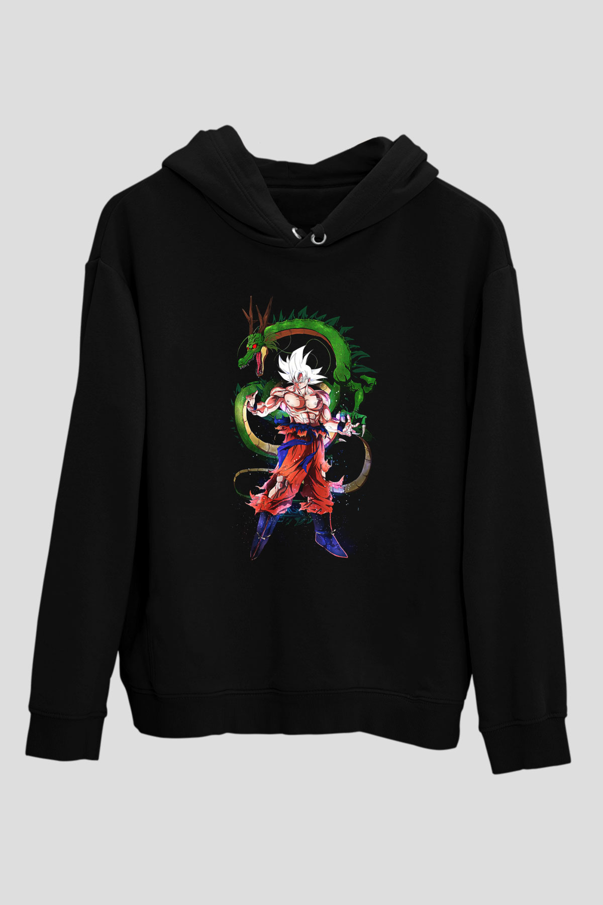 Goku Baskılı Unisex Siyah Hoodie