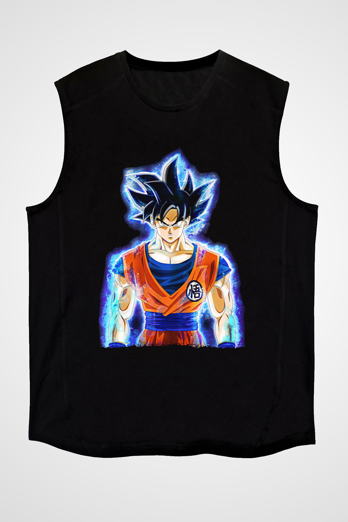 Goku Baskılı Unisex Siyah Kolsuz Tişört - Tshirt