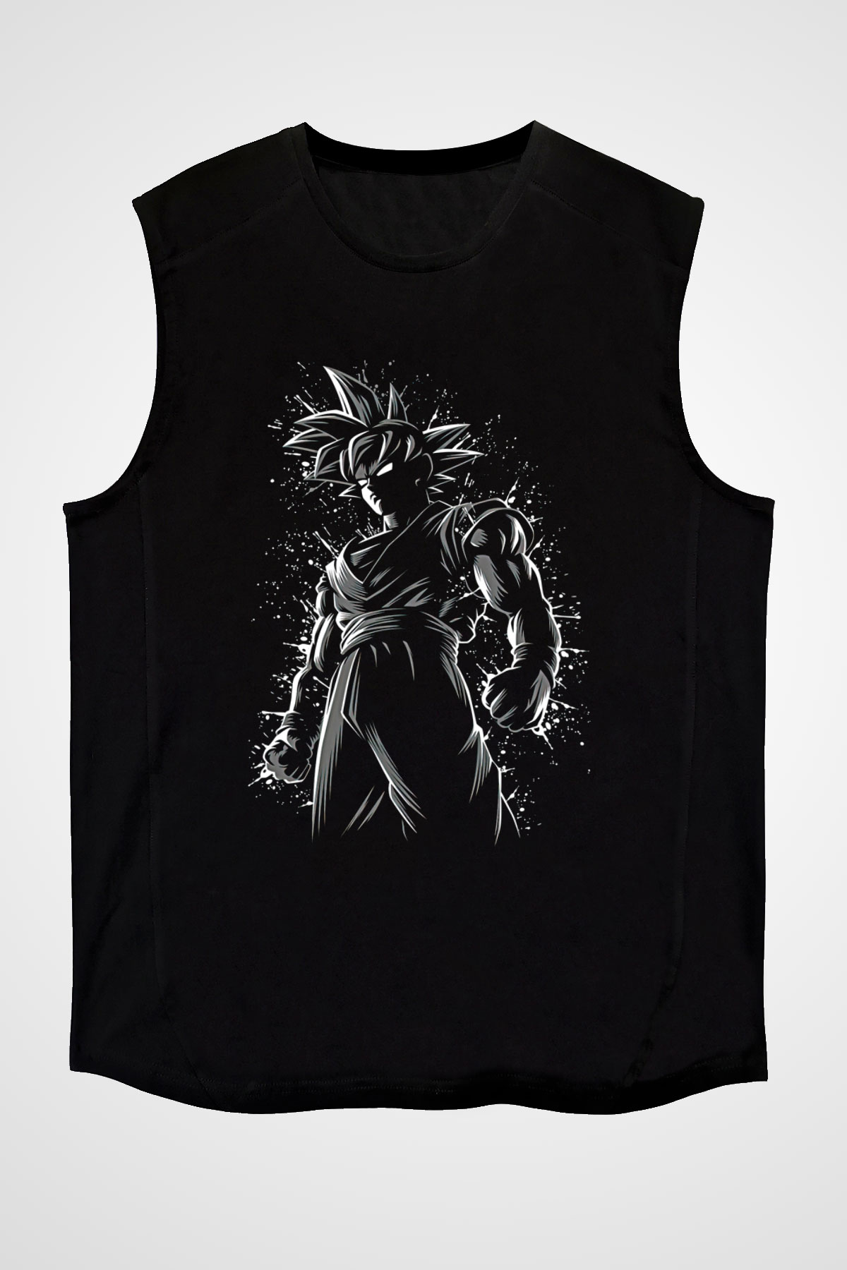 Goku Baskılı Unisex Siyah Kolsuz Tişört - Tshirt