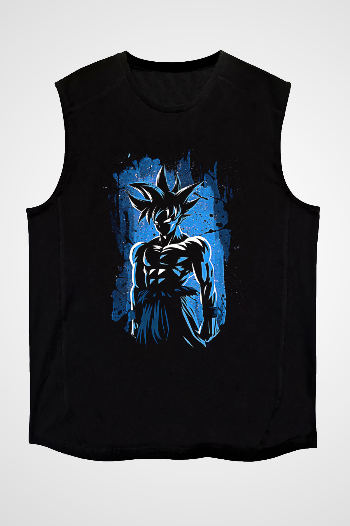 Goku Baskılı Unisex Siyah Kolsuz Tişört - Tshirt