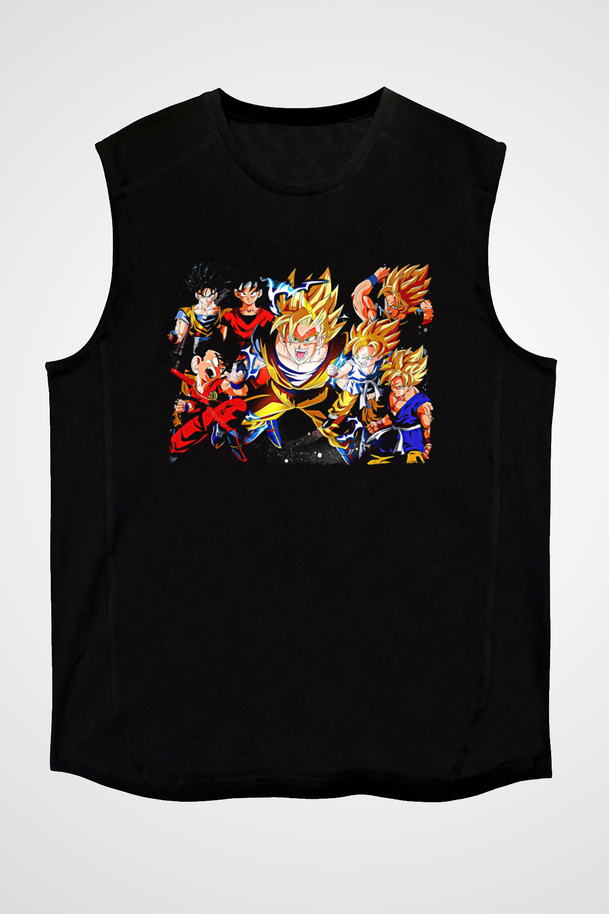 Goku Baskılı Unisex Siyah Kolsuz Tişört - Tshirt