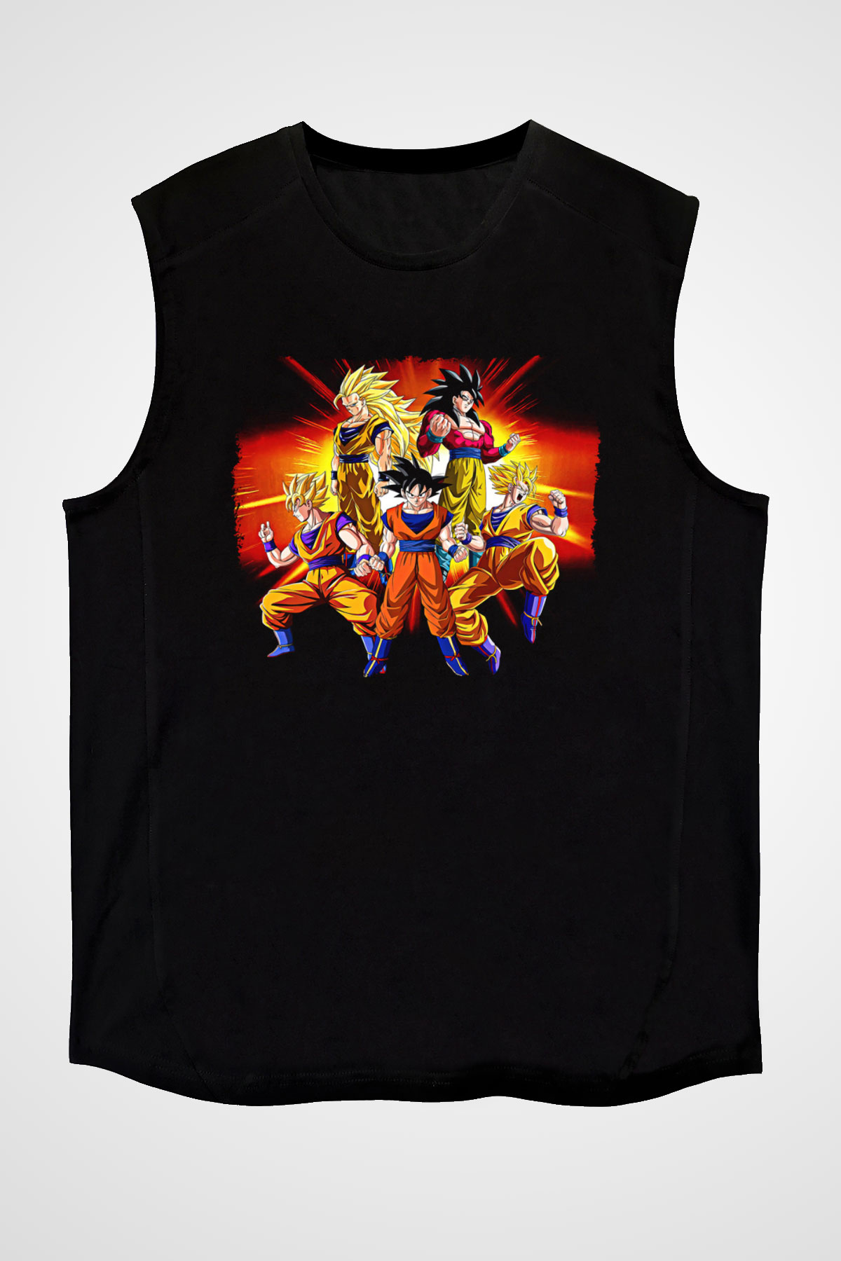 Goku Baskılı Unisex Siyah Kolsuz Tişört - Tshirt