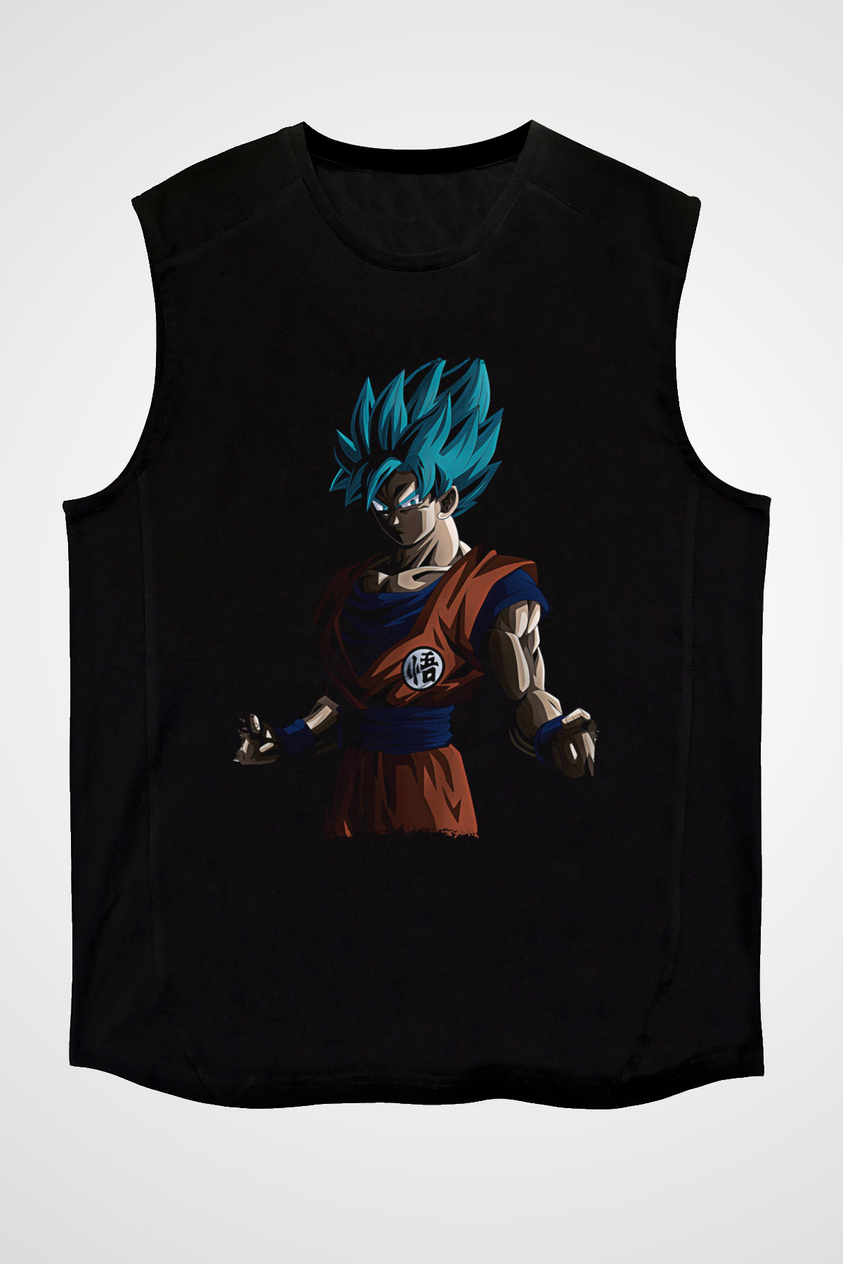 Goku Baskılı Unisex Siyah Kolsuz Tişört - Tshirt