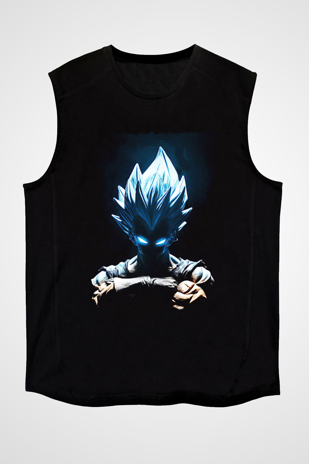 Goku Baskılı Unisex Siyah Kolsuz Tişört - Tshirt