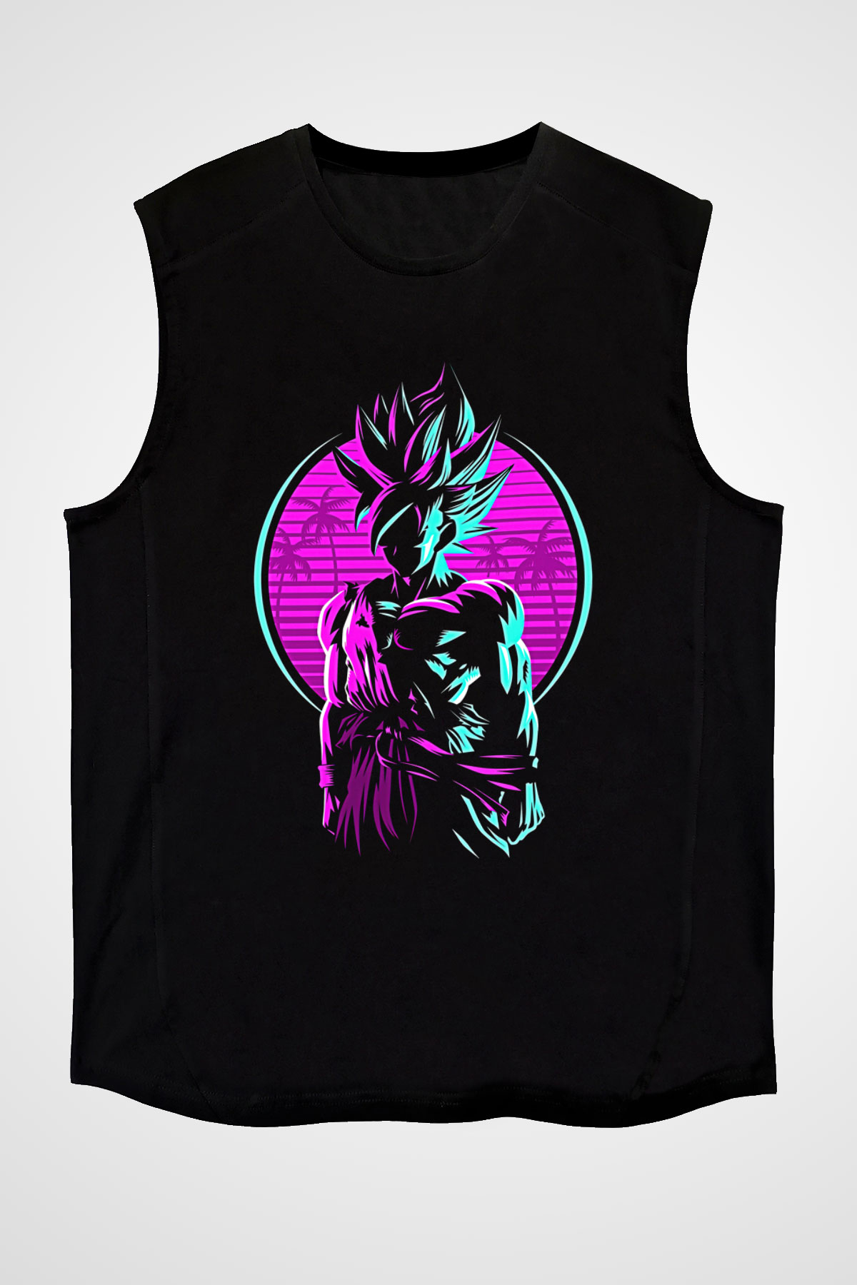 Goku Baskılı Unisex Siyah Kolsuz Tişört - Tshirt