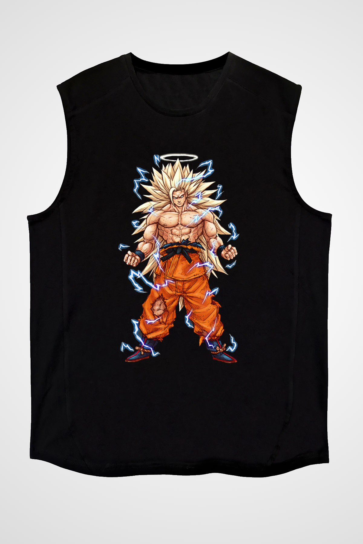 Goku Baskılı Unisex Siyah Kolsuz Tişört - Tshirt