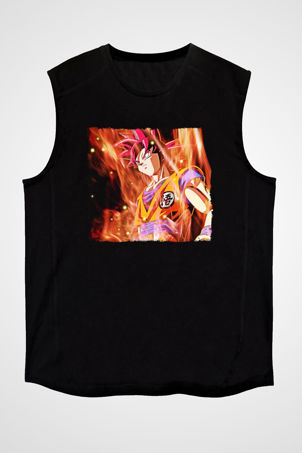 Goku Baskılı Unisex Siyah Kolsuz Tişört - Tshirt