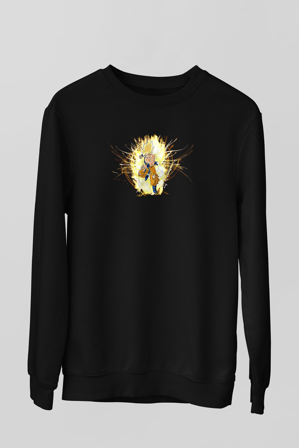 Goku Baskılı Unisex Siyah Sweatshirt