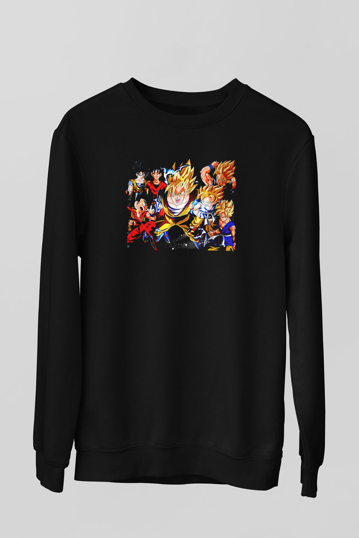 Goku Baskılı Unisex Siyah Sweatshirt