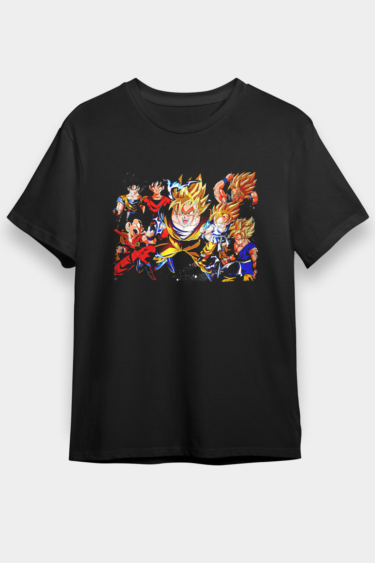 Goku Baskılı Unisex Siyah Tişört - Tshirt