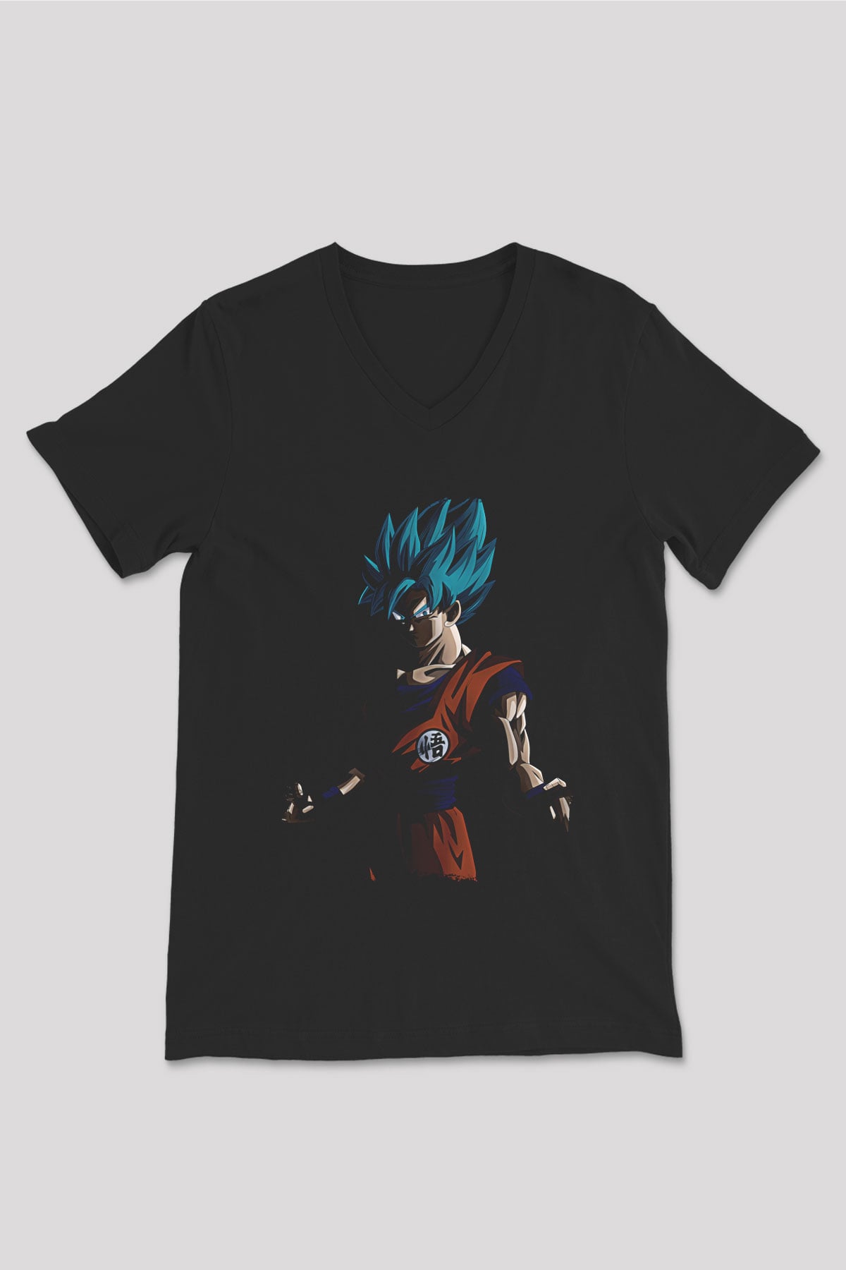 Goku Baskılı Unisex Siyah V Yaka Tişört - Tshirt