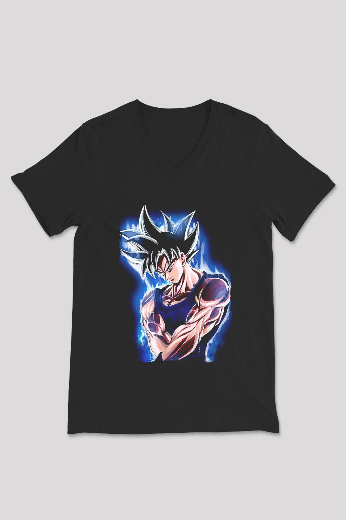 Goku Baskılı Unisex Siyah V Yaka Tişört - Tshirt