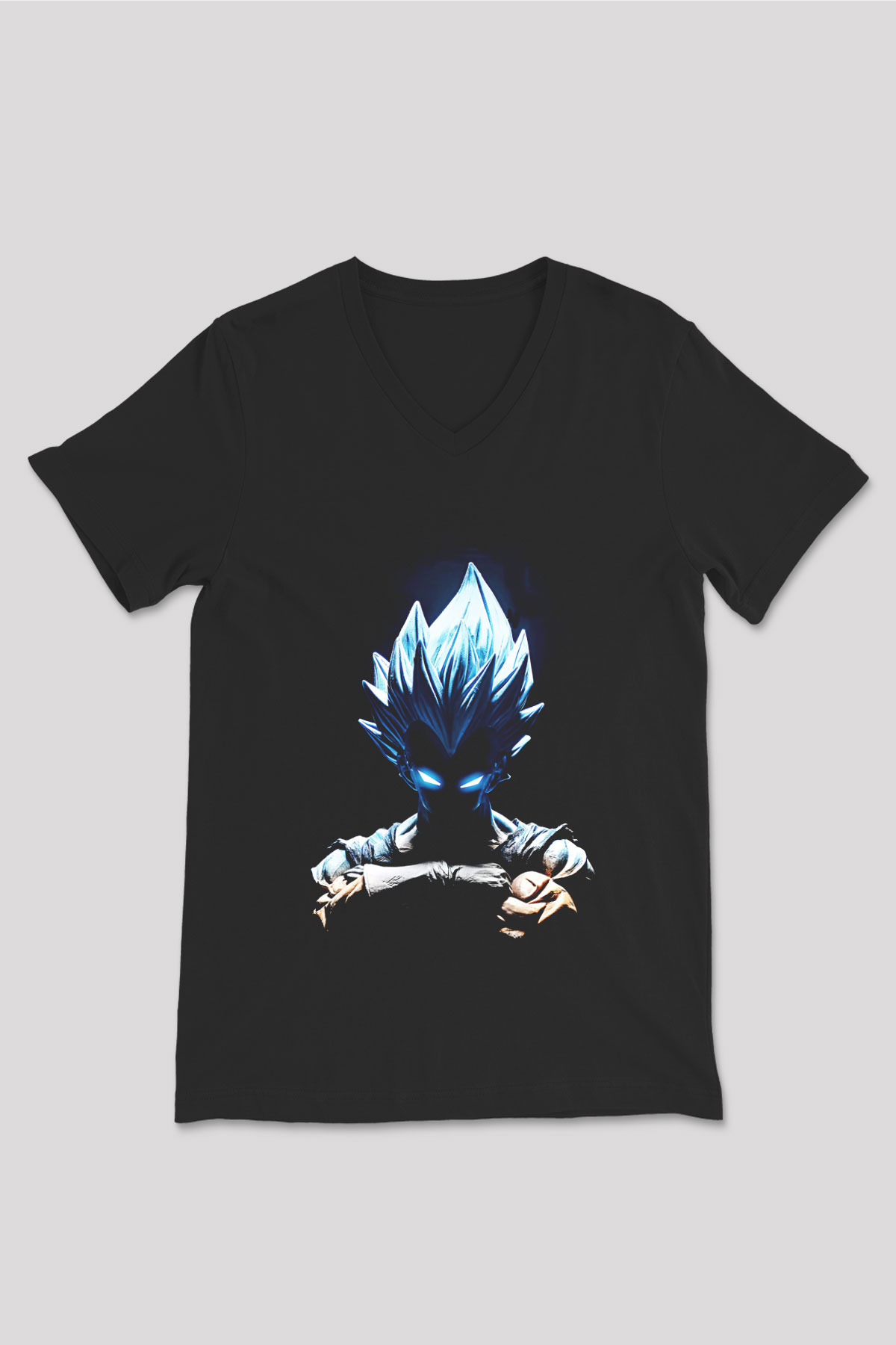 Goku Baskılı Unisex Siyah V Yaka Tişört - Tshirt