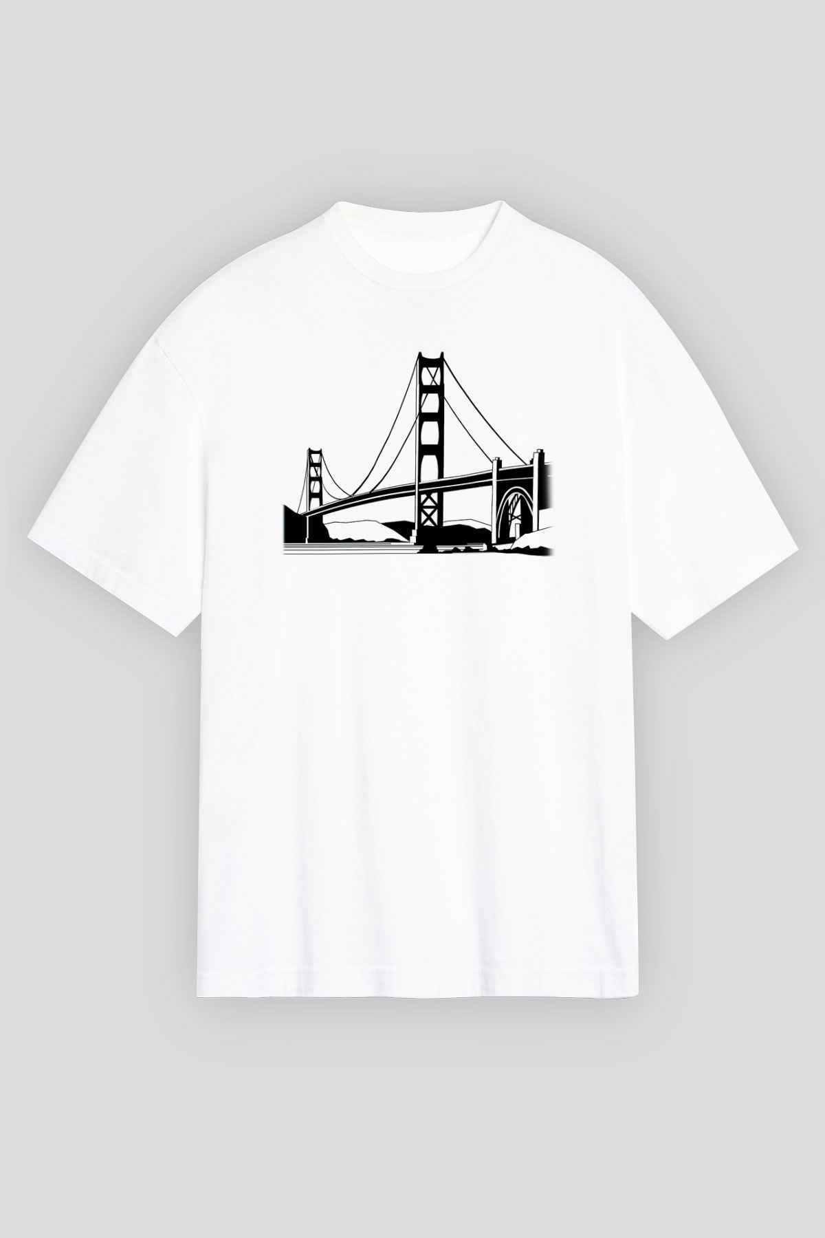 Golden Gate Bridge Beyaz Unisex Oversize Tişört T-Shirt