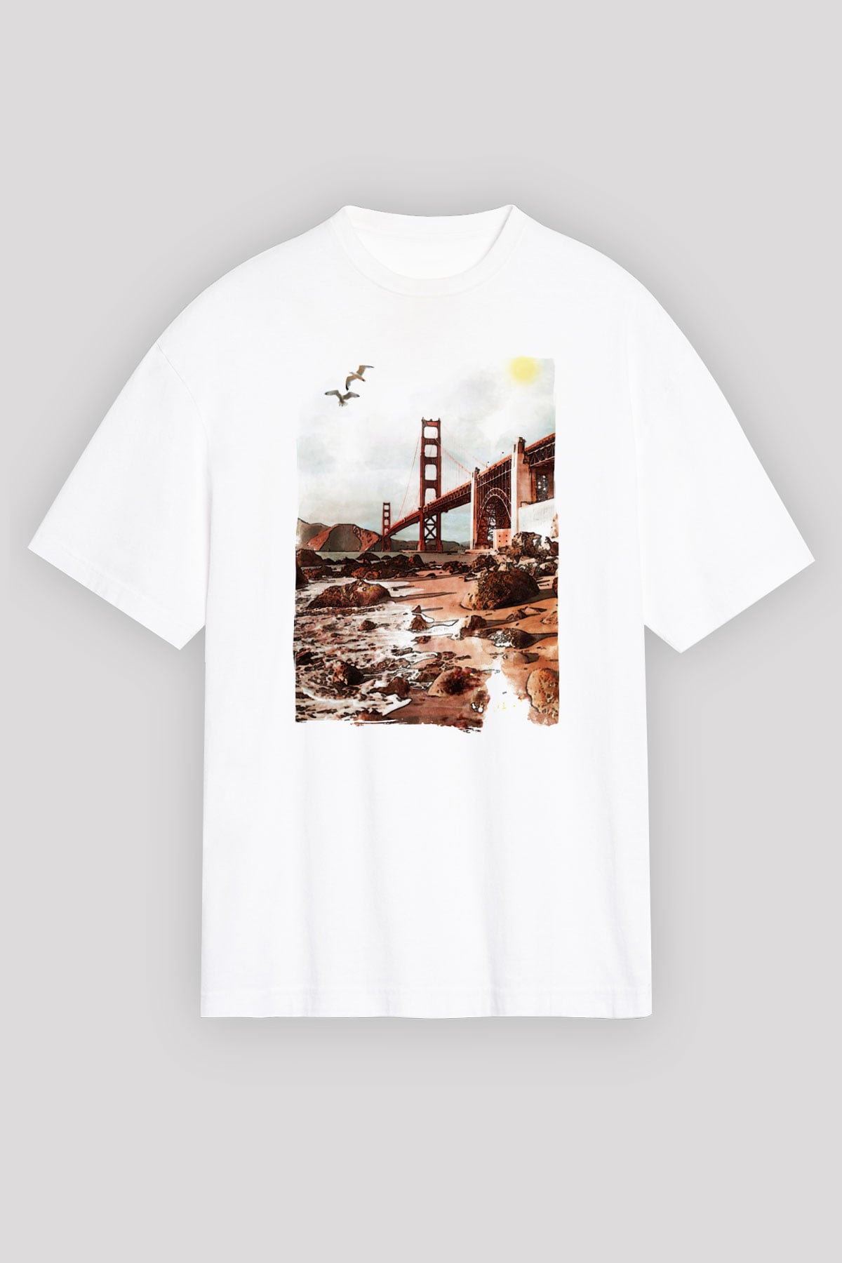Golden Gate Bridge Beyaz Unisex Tişört T-Shirt - TişörtFabrikası