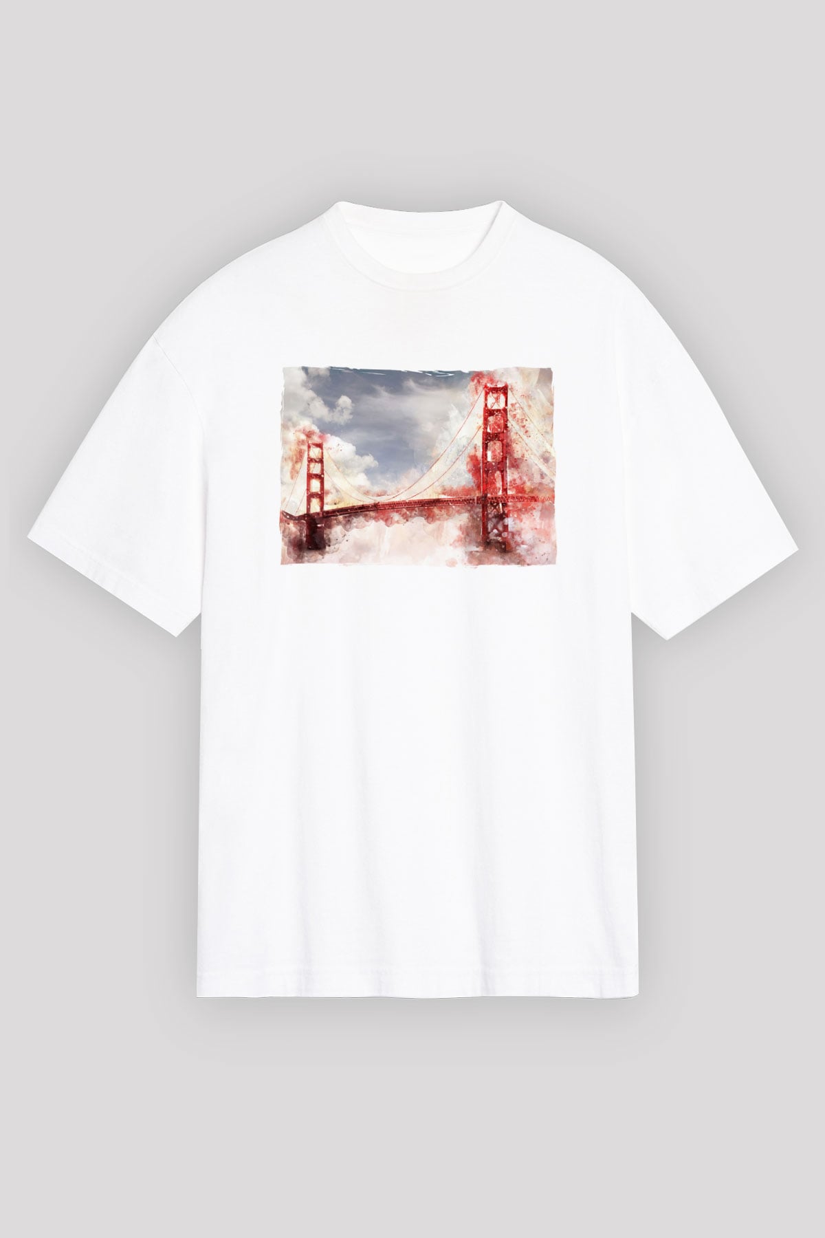 Golden Gate Bridge Beyaz Unisex Tişört T-Shirt - TişörtFabrikası