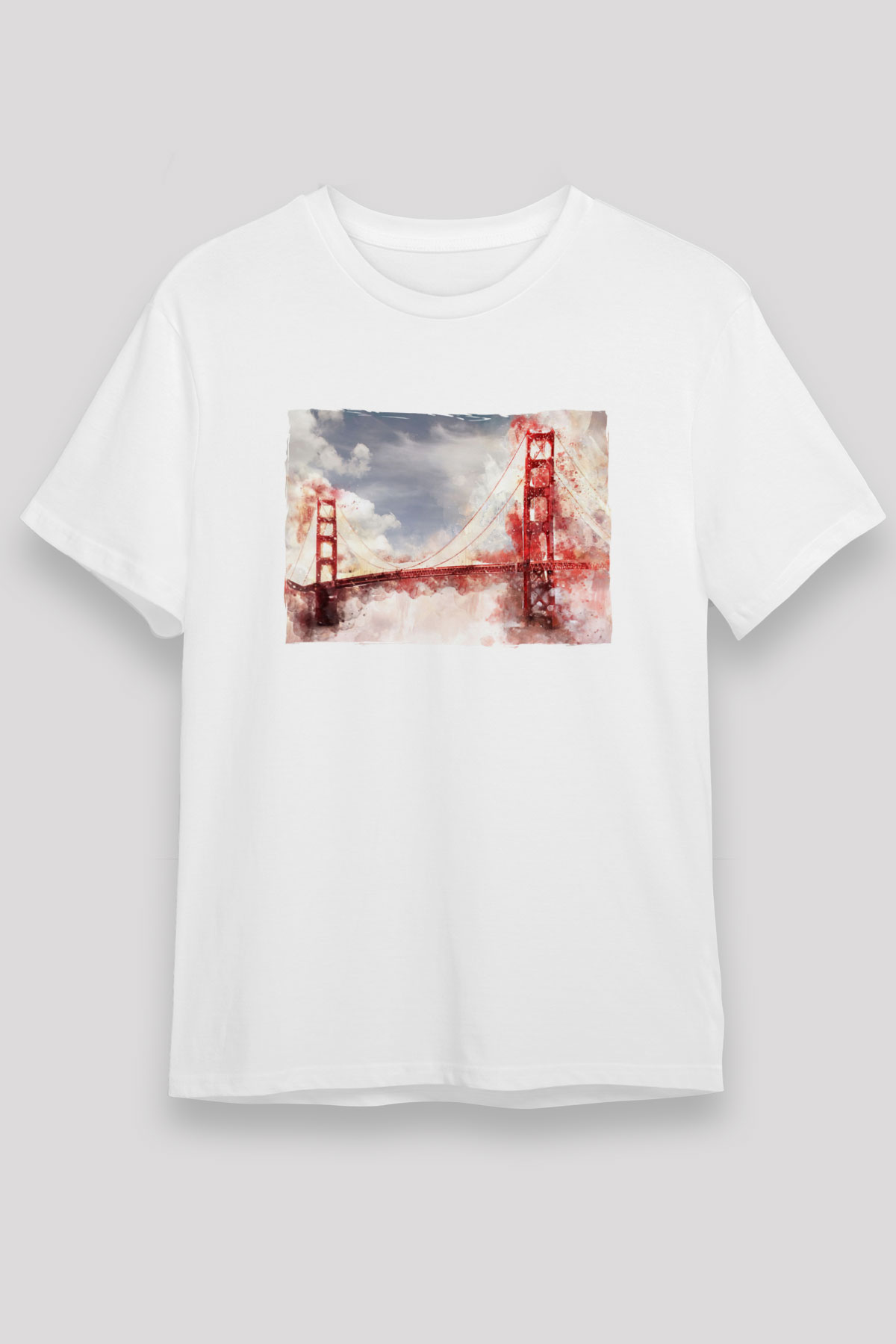 Golden Gate Bridge Beyaz Unisex Tişört T-Shirt - TişörtFabrikası