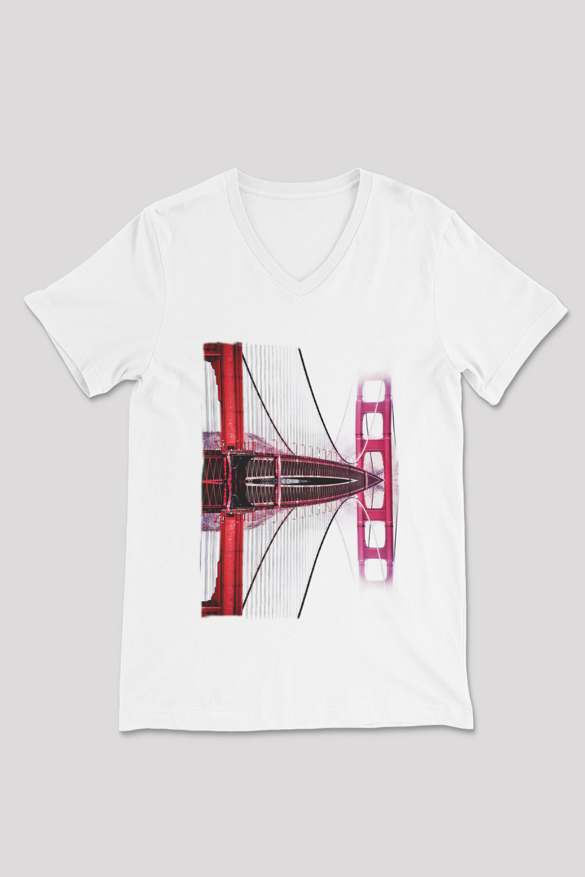 Golden Gate Bridge Beyaz Unisex V Yaka Tişört