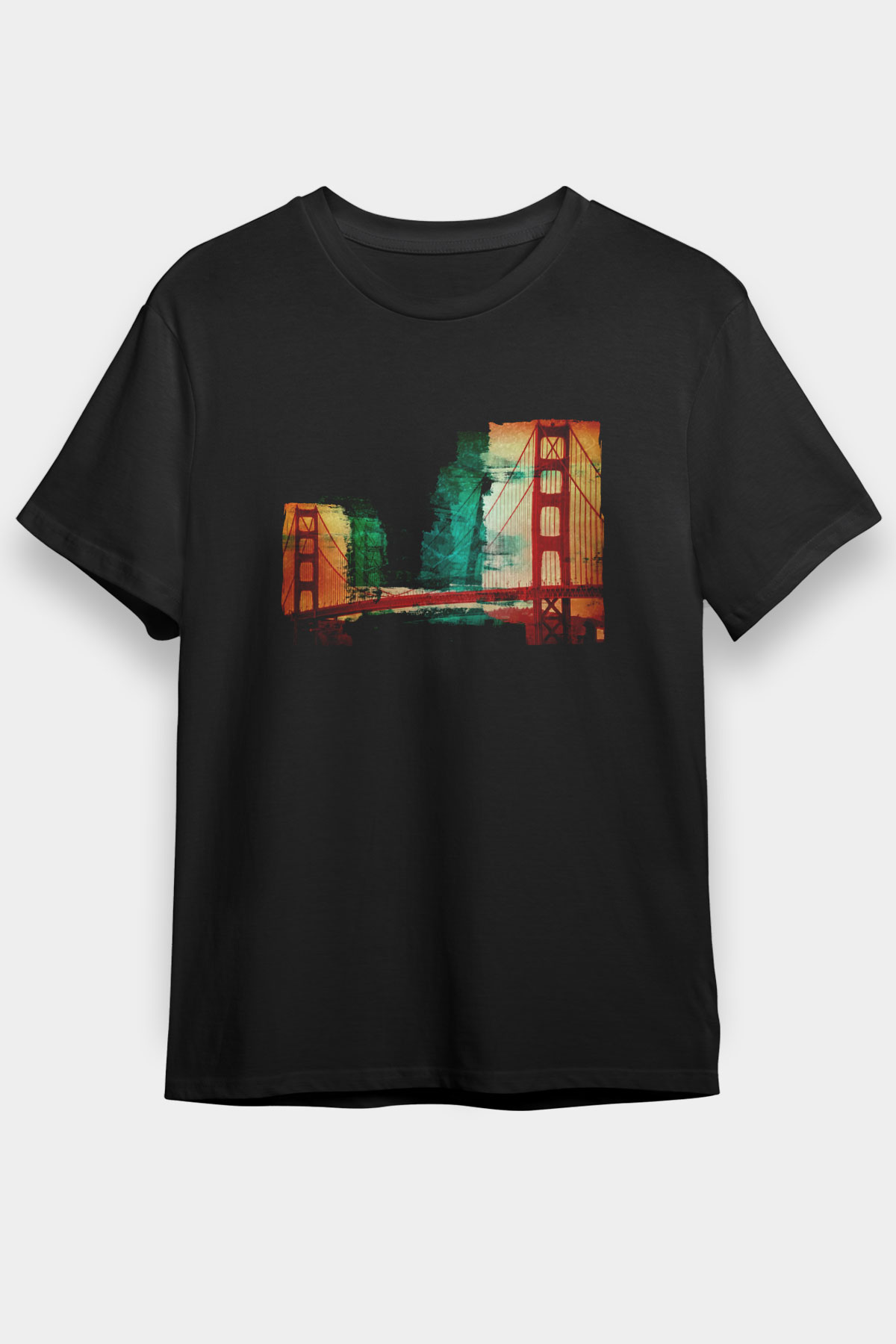 Golden Gate Bridge Siyah Unisex Tişört T-Shirt - TişörtFabrikası